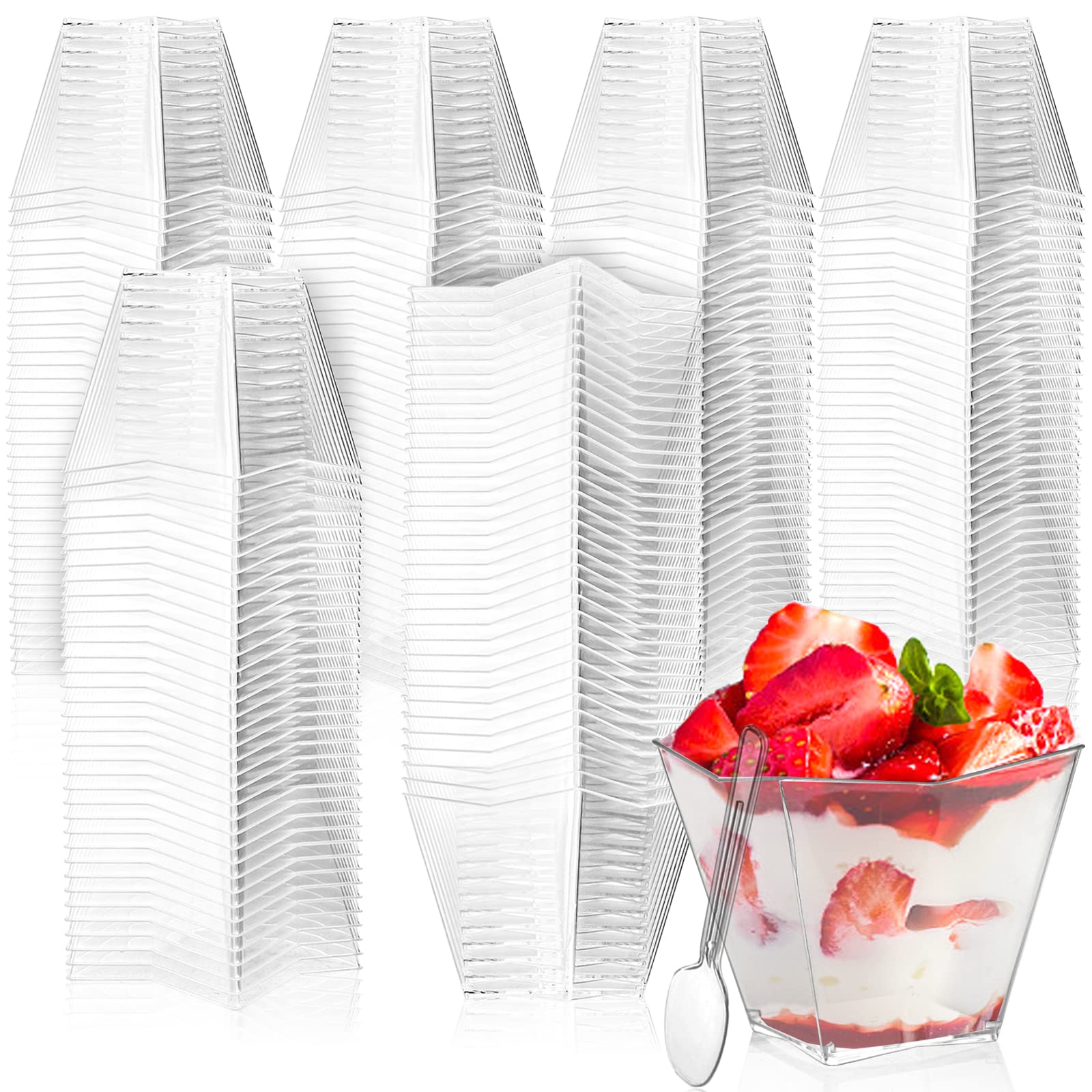 Lyellfe 100 Pack 4 Oz Dessert Cups with Spoon