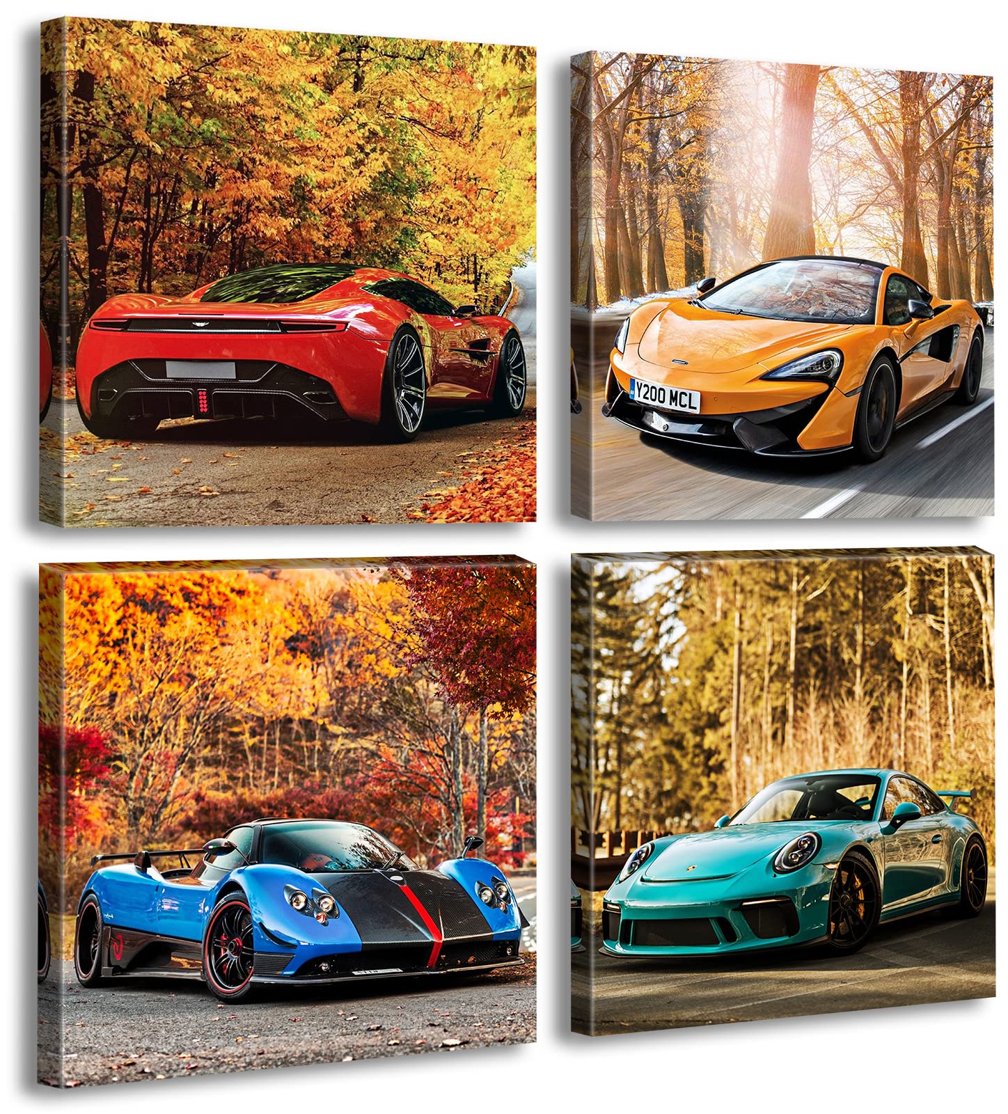 Djsylife Car Posters Boys Room Decor Wall Art Giclee Canvas Prints Autumn Landscape Red Sport Car Pictures Modern Artwork For Be