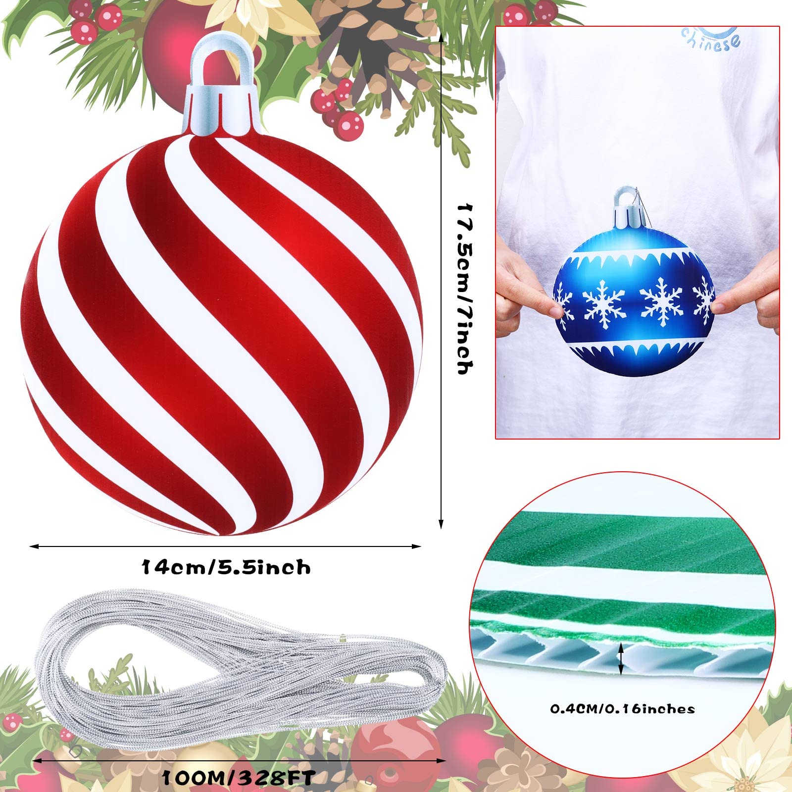 Sumind 10 Pieces Large Christmas Decorations Outdoor Christmas Hanging Ornaments Yard Lawn Signs Round Double Sided Porch Orname