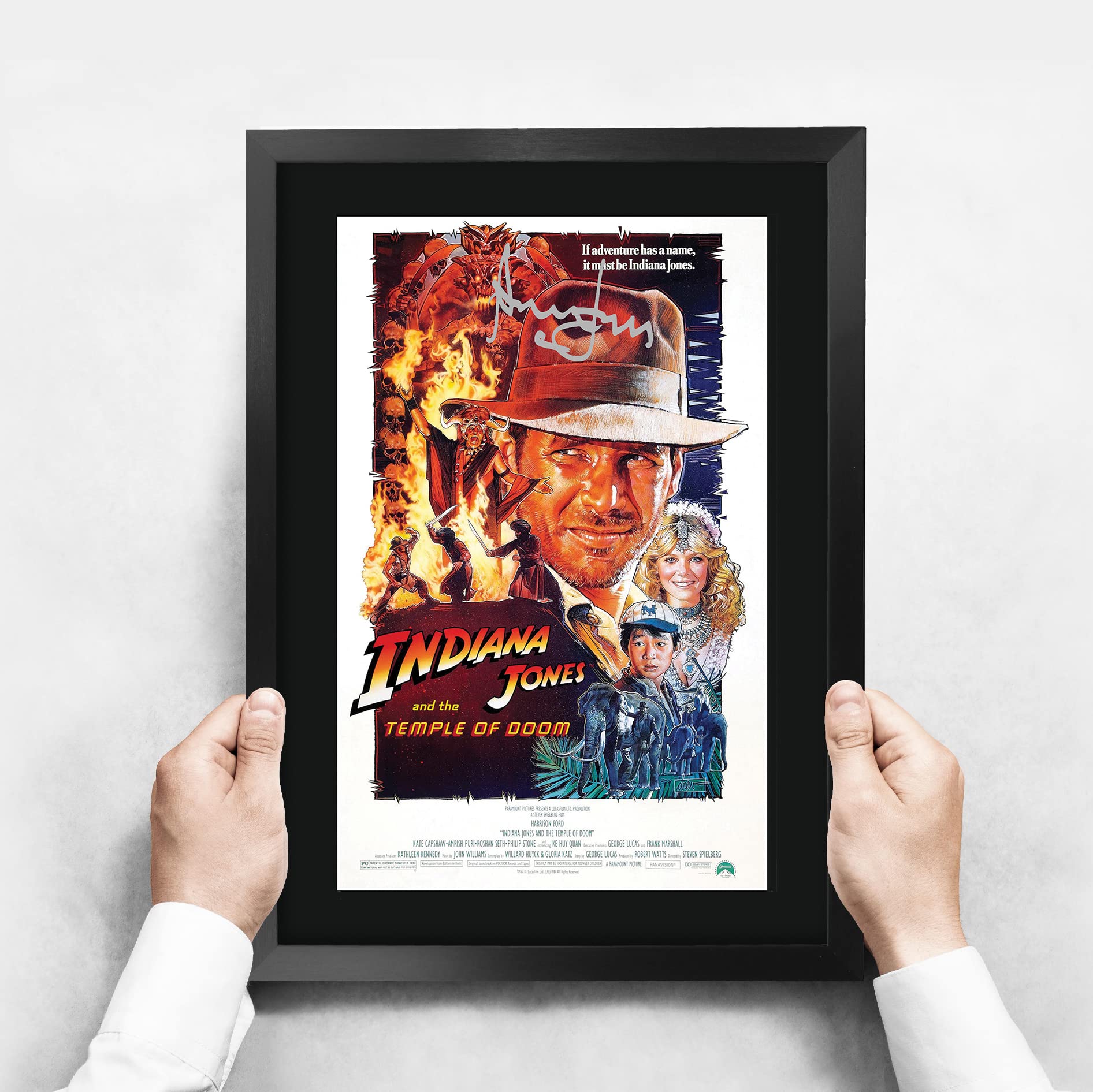 Hwc Trading Indiana Jones And The Temple Of Doom Movie Poster Harrison Ford Signed 16 X 12 Inch Framed Gift Printed Autograph Fi