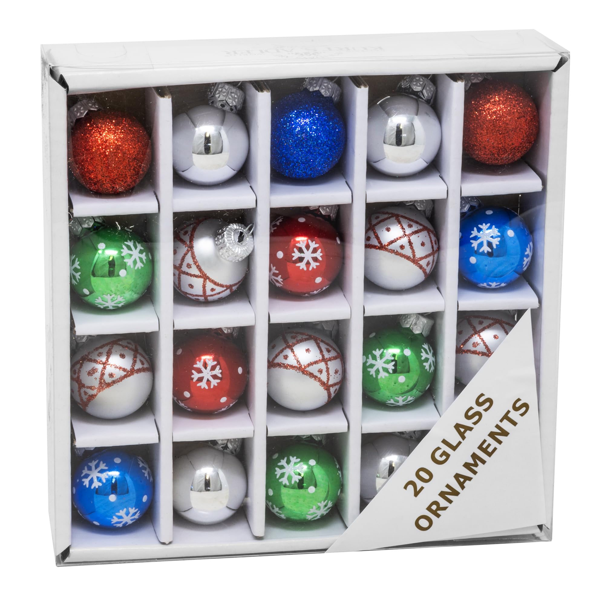 25MM Miniature Multicolored Glass Ball Ornaments, 20-Piece Box Set, Christmas