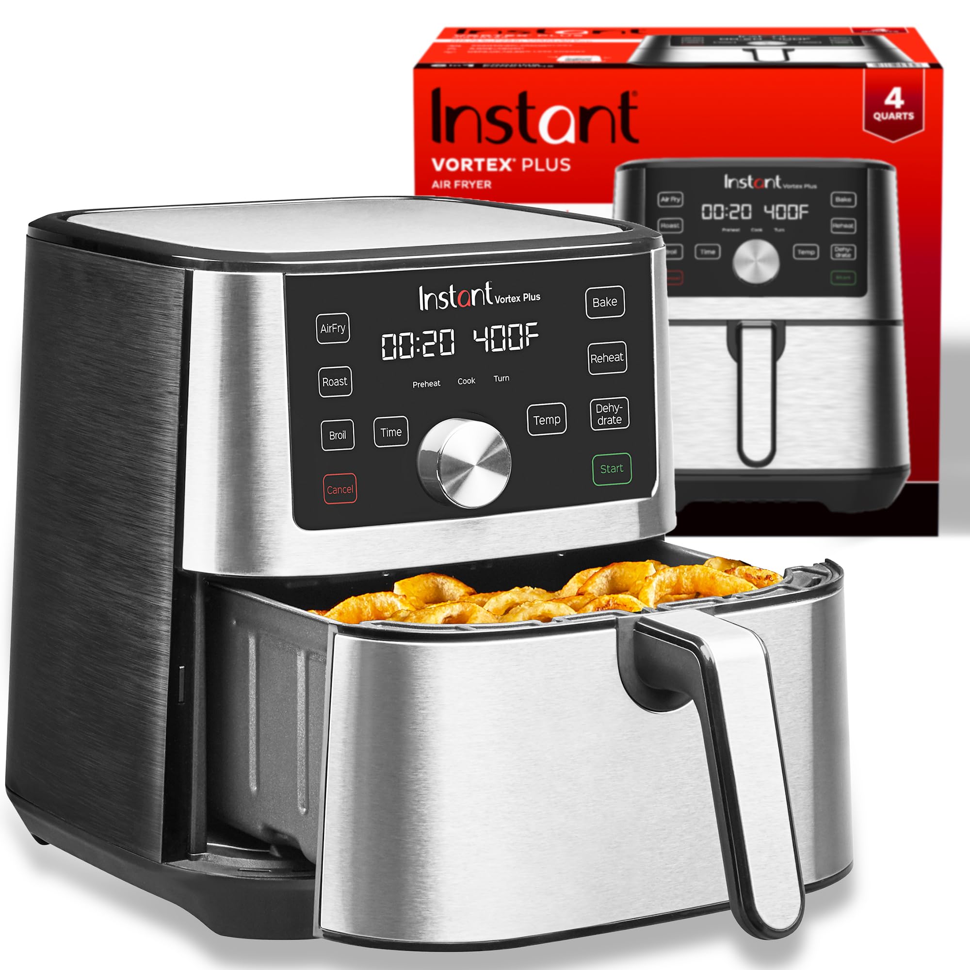 Instant Vortex Plus 4QT Air Fryer, Custom Program Options, 6-in-1 Functions Crisps, Broils, Roasts, Dehydrates, Bakes, Reheats, 