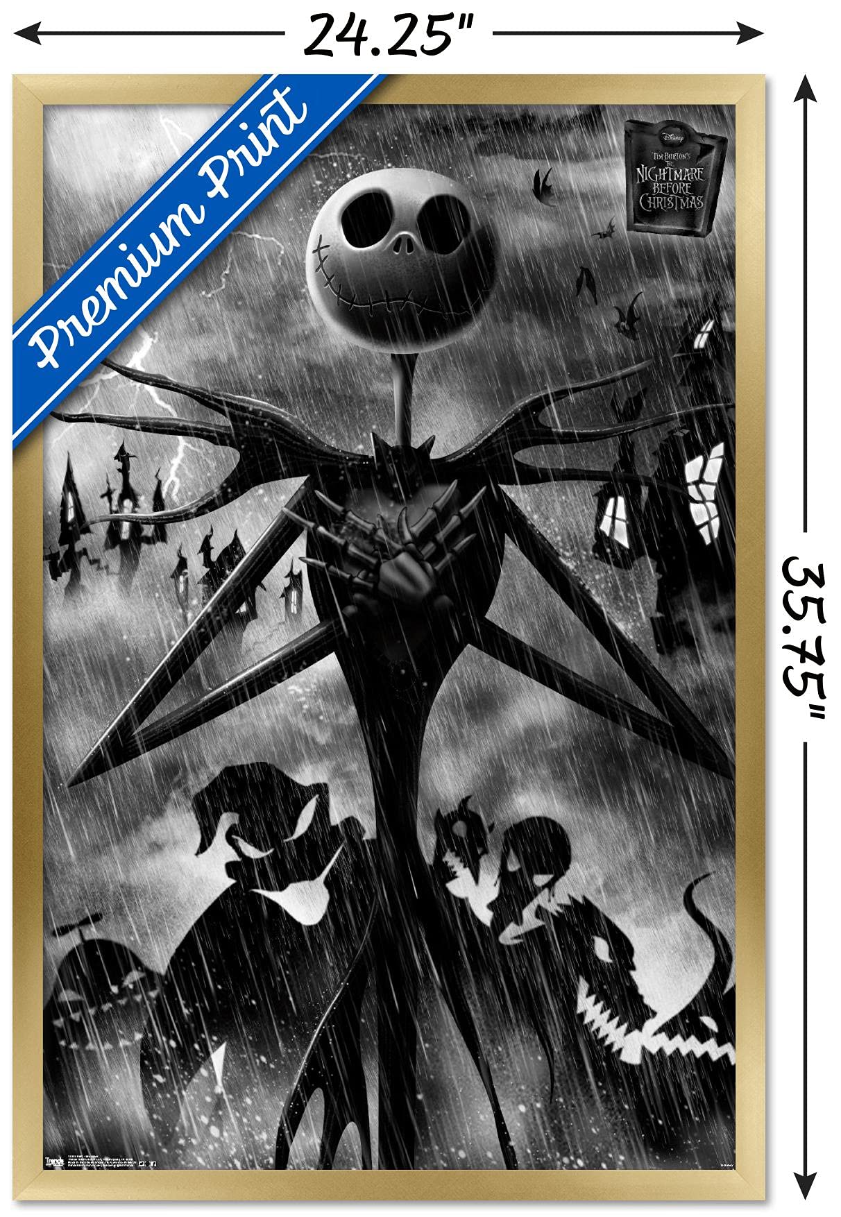 Trends International Disney Tim Burton'S The Nightmare Before Christmas-Shadows Wall Poster, 22.375'' X 34'', Gold Framed Versio