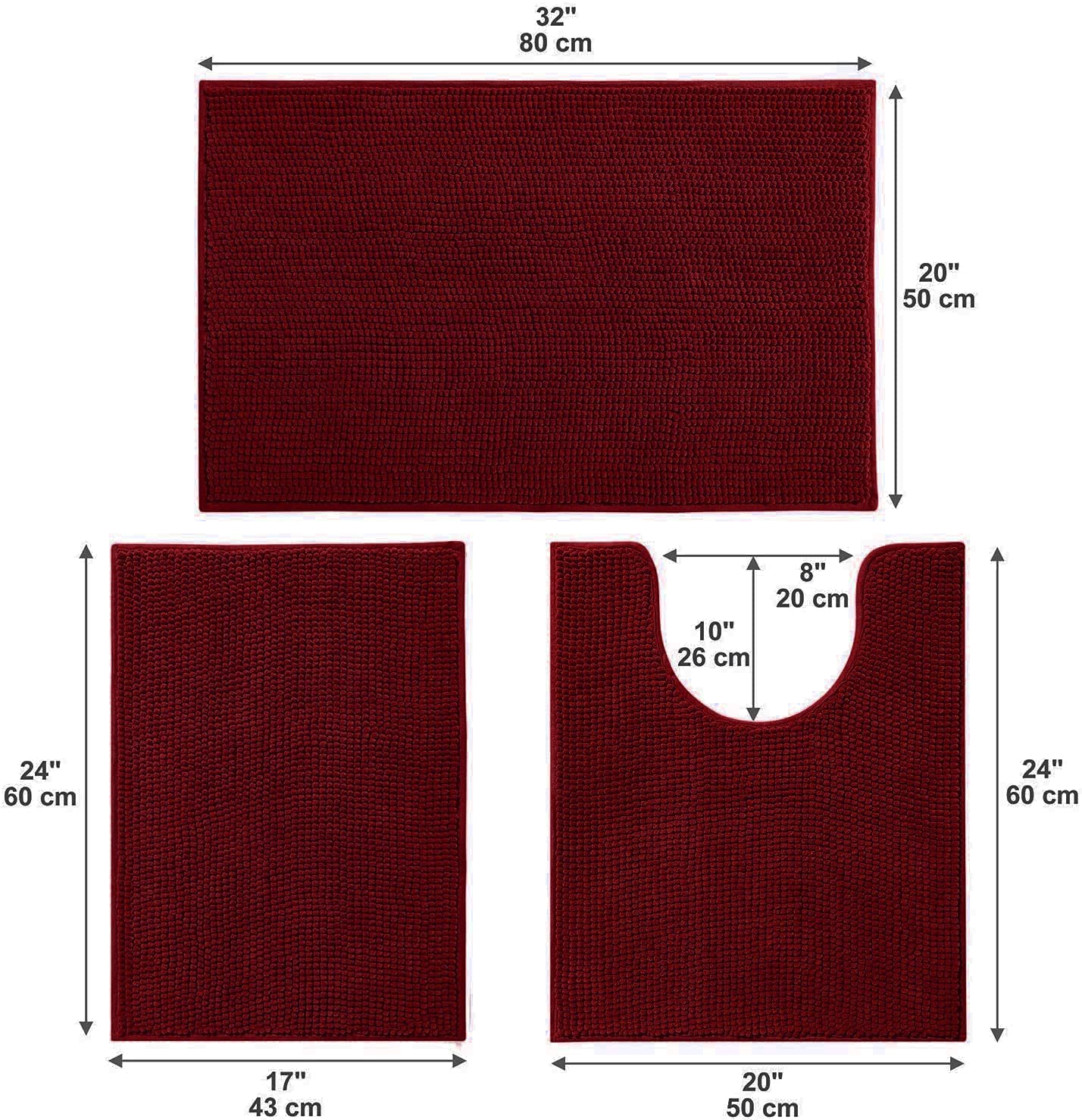 Urvoix Bathroom Rugs Set - 3 Pieces Ultra Soft Non-Slip Bath Mats  Chenille Absorbent Bath Rugs for Bathroom  Tub and Shower (Burgundy)