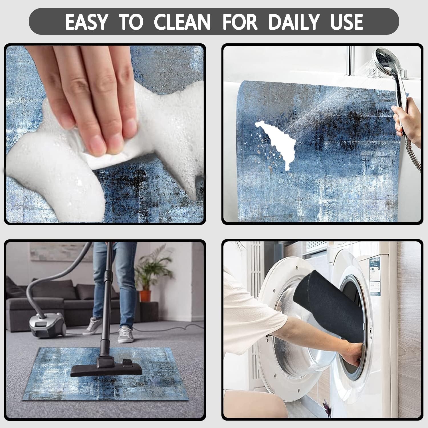 Muginyu Blue Bathroom Rug Set 3 Piece,Navy Blue Bathroom Rugs For Bathroom Decor Grey Ombre Abstract Aesthetic Farmhouse Thin Ru