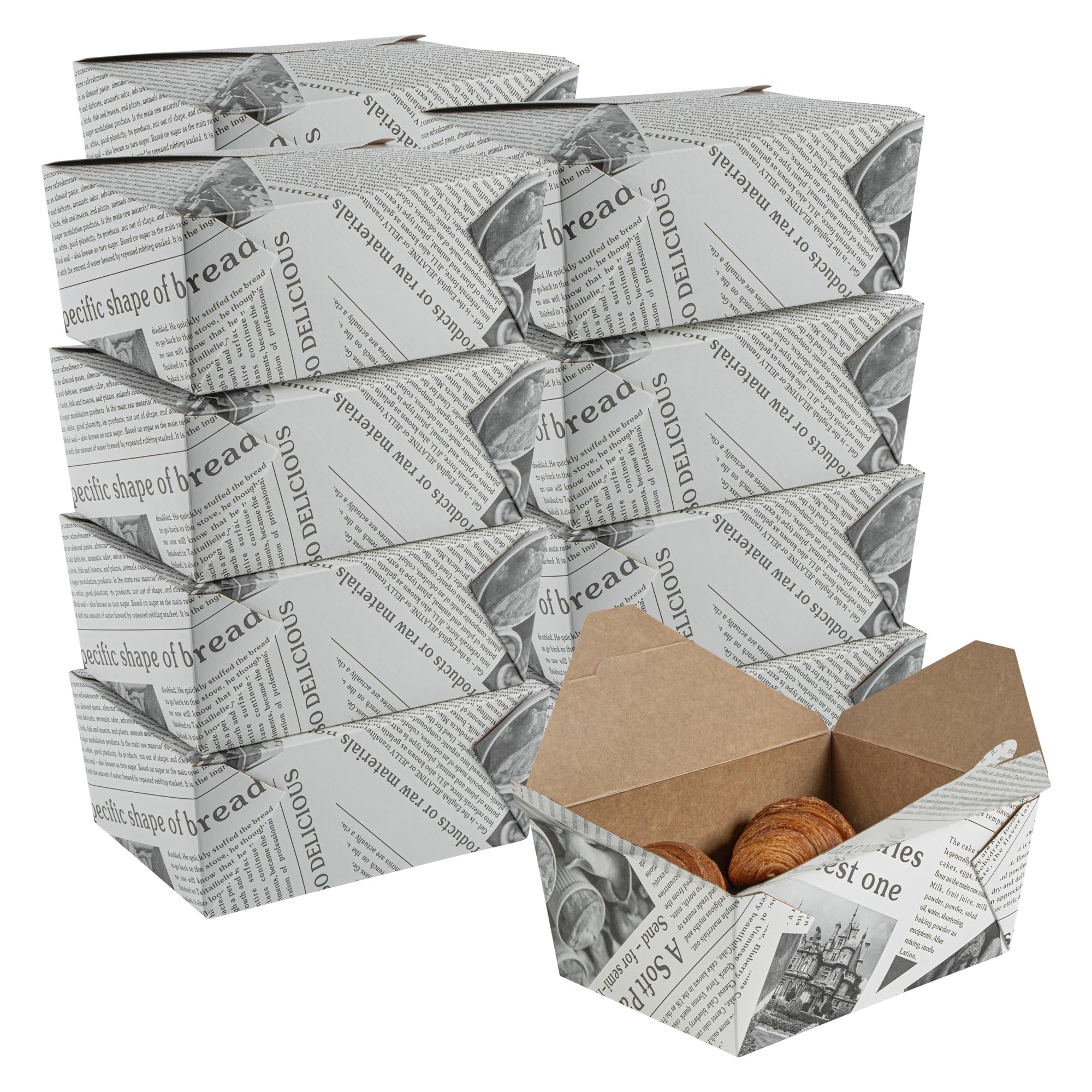 Restaurantware Bio Tek 98 Ounce Take Out Boxes 200 To Go Lunch Boxes - Tab-Lock Closure Heat-Tolerant Newsprint Paper Disposable