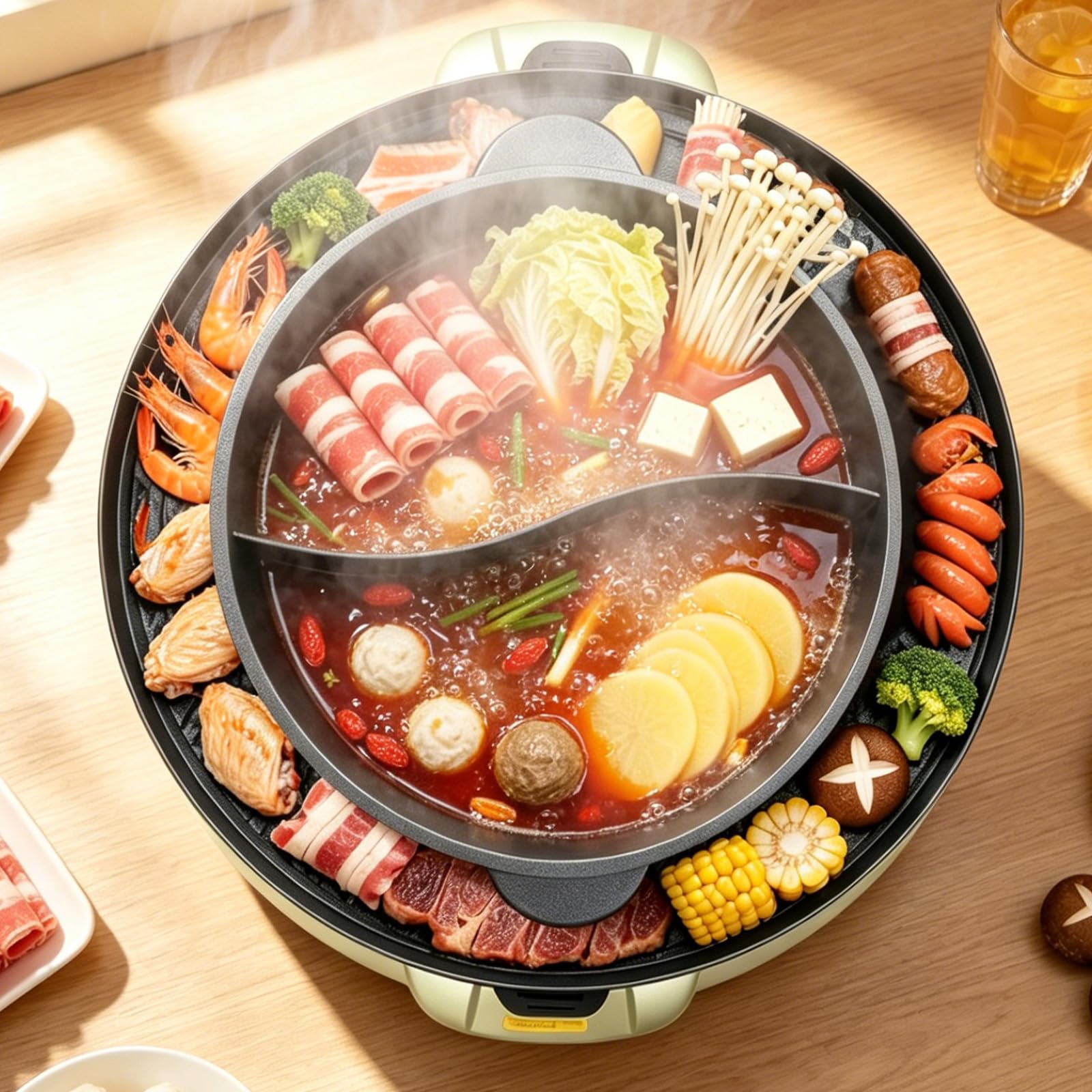 VIOTS 2in1 Hot Pot Grill Combo Korean BBQ Grill Indoor Shabu Shabu Pot Kit Food Grade Alloy Fast Even Heat Non Stick Anti Scal