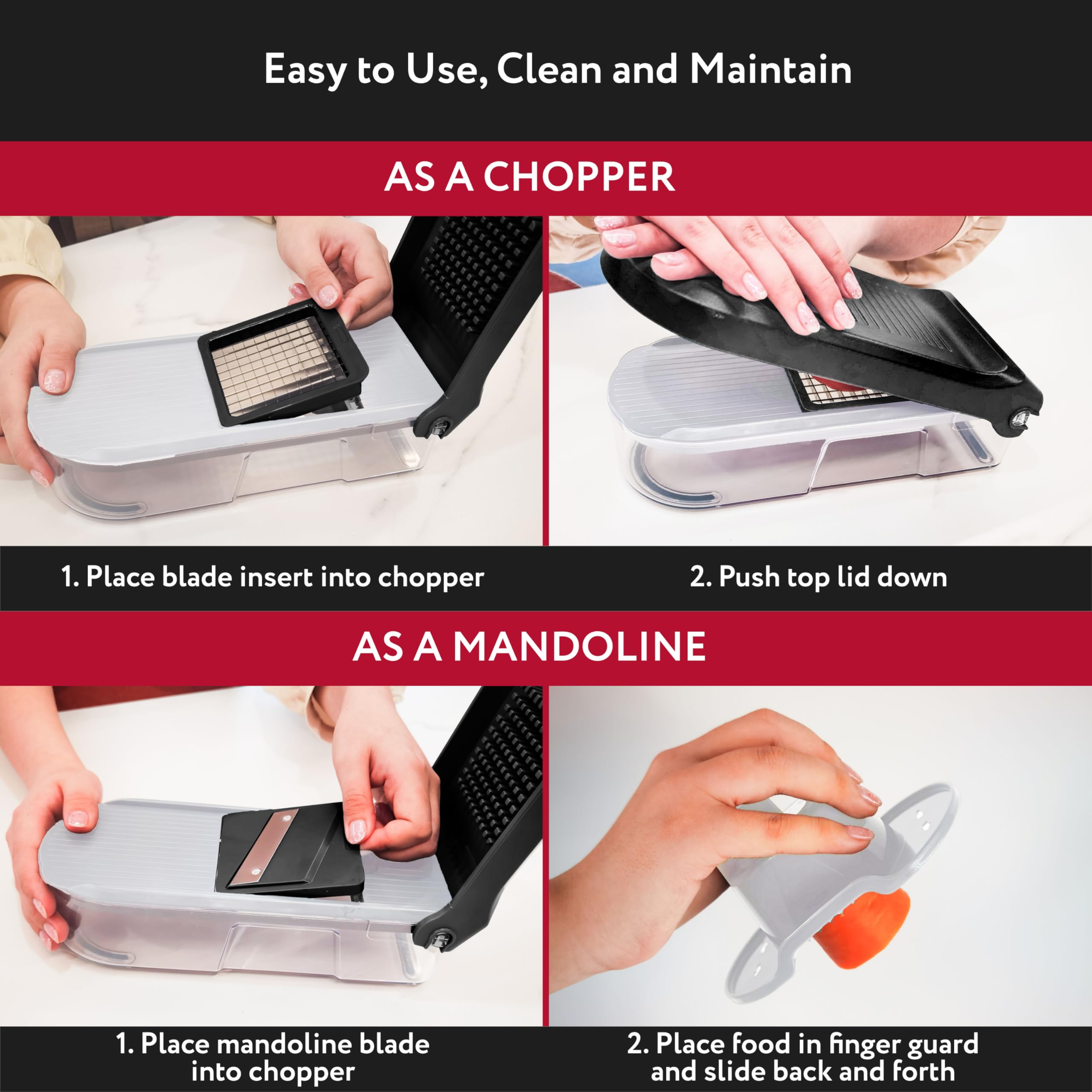 Fullstar Mandoline Slicer - 6-in-1 Vegetable Chopper, Stainless Steel, White/Black, Compact Model