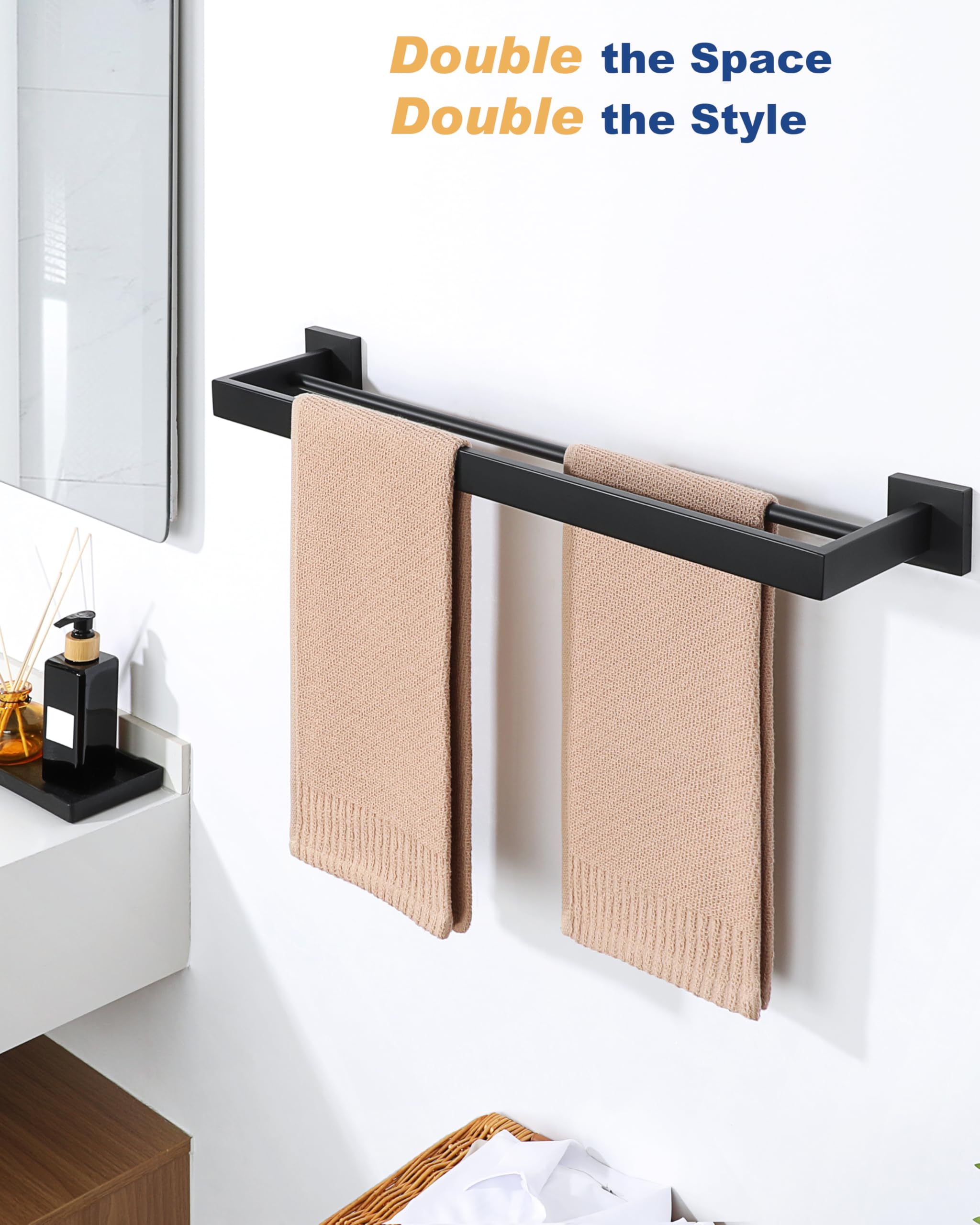 Alise Bathroom Double Towel Bar 22 Inch, Sus304 Stainless Steel Towel Racks For Bathroom, Heavy Duty Towel Rack Wall Mounted, Mo