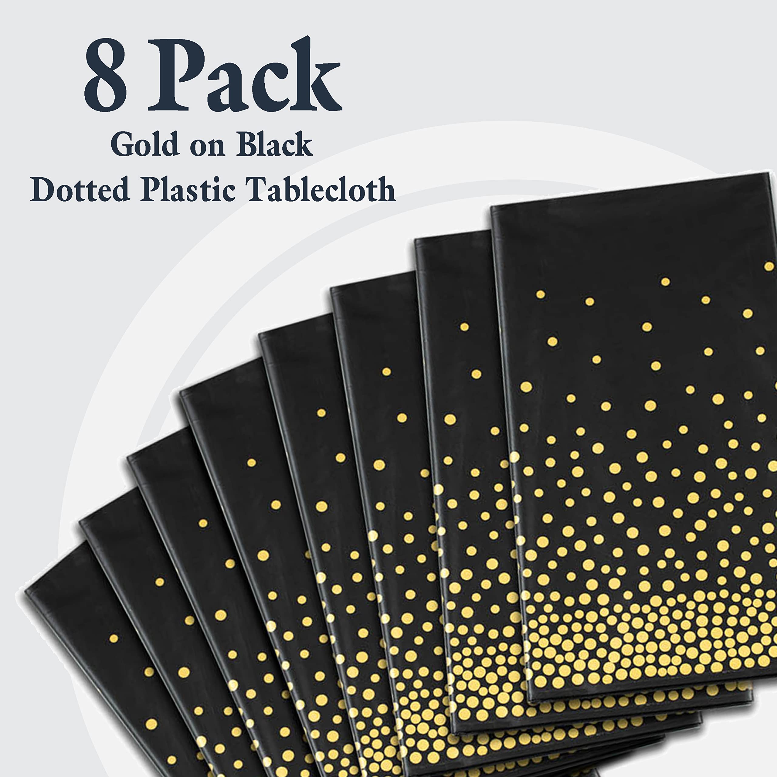 8 Pack Black Plastic Tablecloth - 54 X 108 Plastic Table Cloths For Parties Disposable - Black And Gold Party Decorations Table