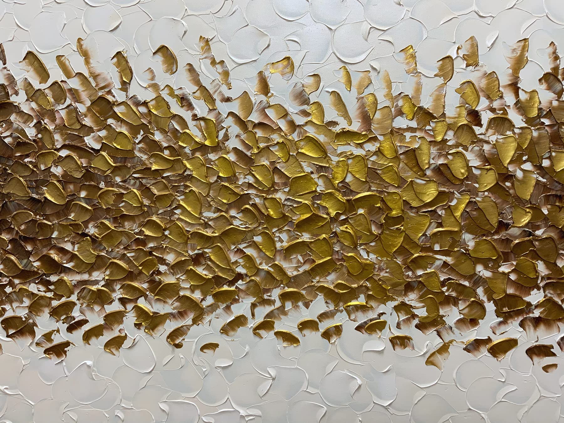 Azavy Art,24X48 Inch Hand-Painted Gold Cream White Oil Painting Textured Abstract Horizontal Wall Art Contemporary Artwork Wrapp