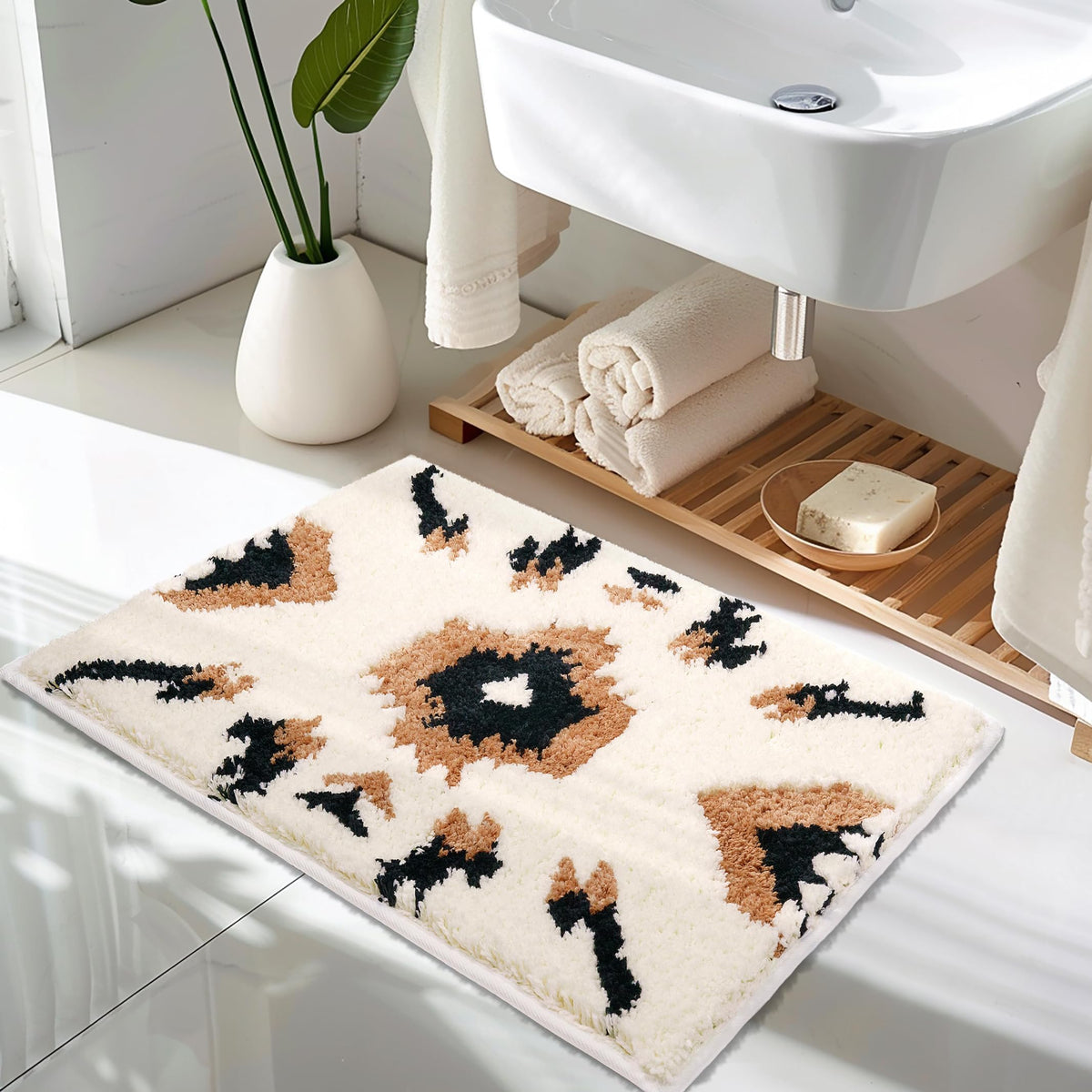 Tyrot Boho Small Bathroom Rugs Non Slip Washable Western Aztec Bath Mats Rugs For Bathroom Floor Fluffy Plush Soft Absorbent Far