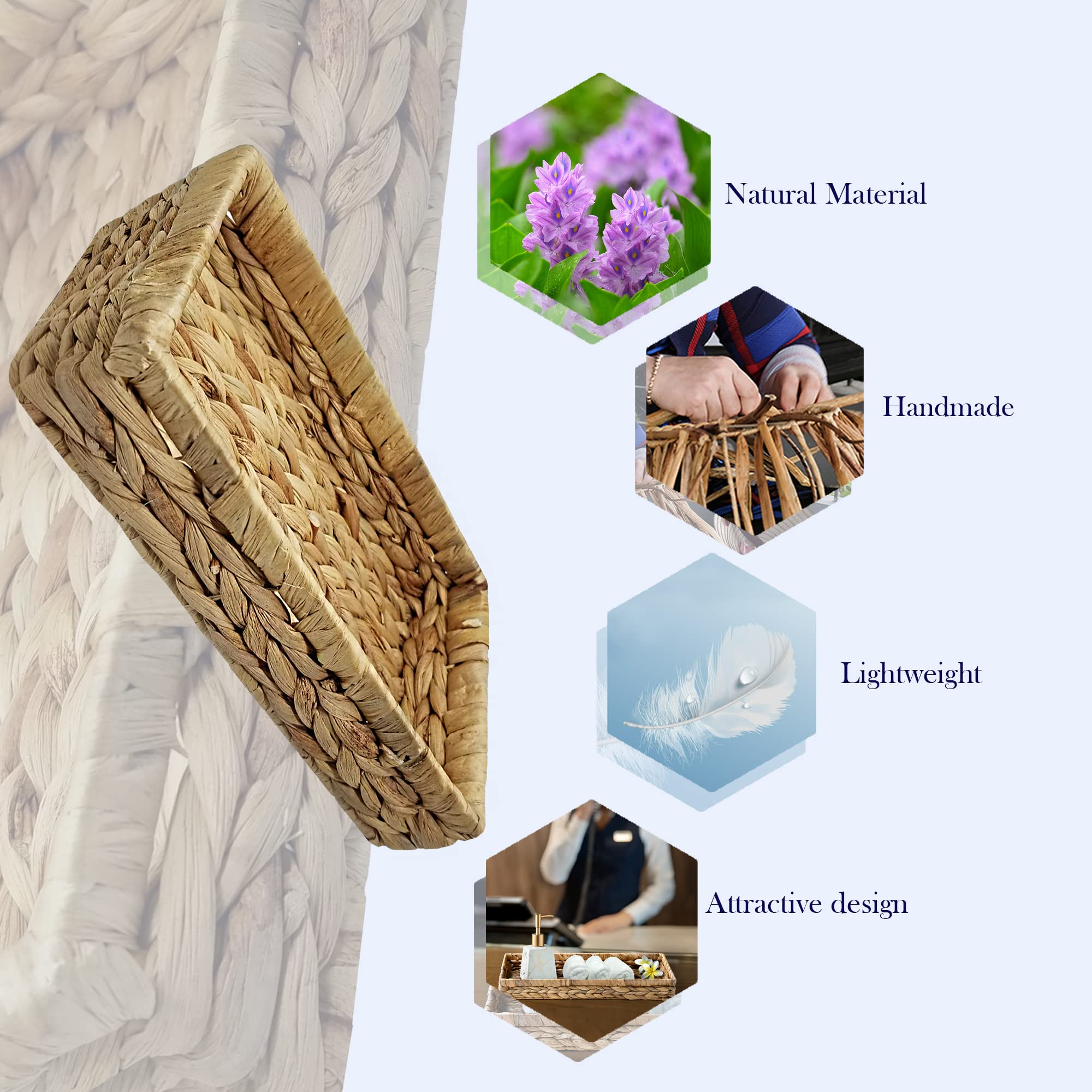 Tagree Woven Seagrass Tray, Guest Towel Holder For Spa, Hotel, Bathroom, Water Hyacinth Napkin Holder For Desk, Beautiful Farmho