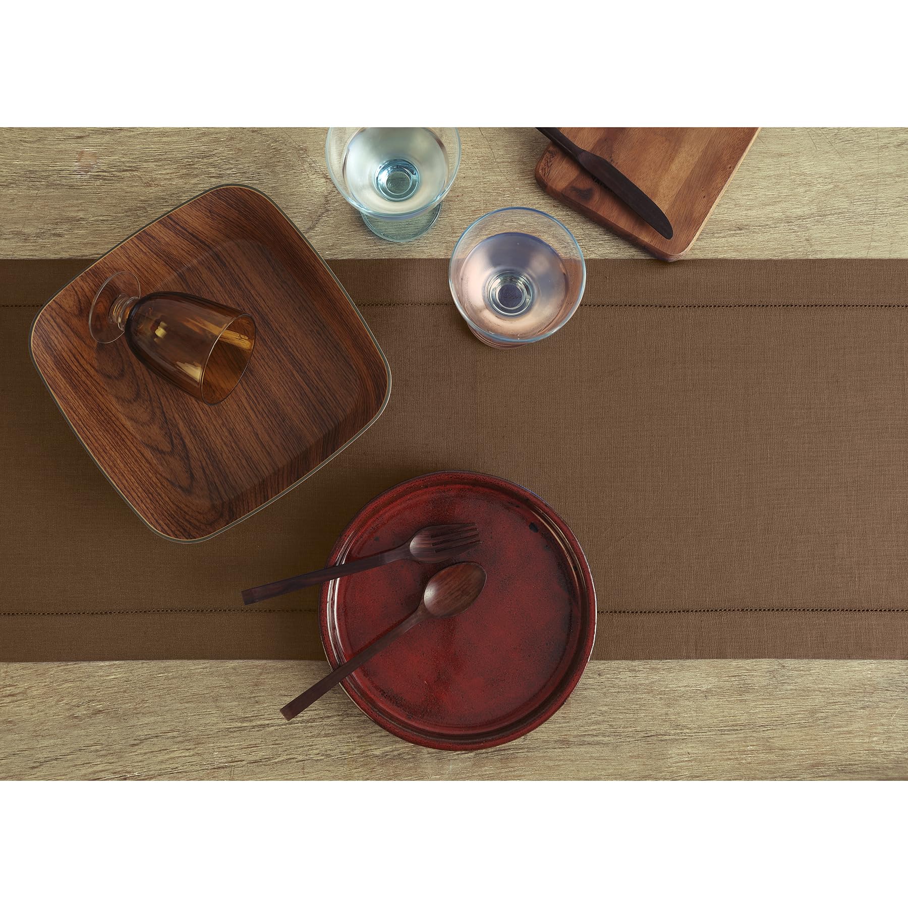 Solino Home Linen Brown Table Runner 60 Inch - 100% Pure Linen Classic Hemstitch Short Table Runner 14 X 60 Inch Ideal For Dress