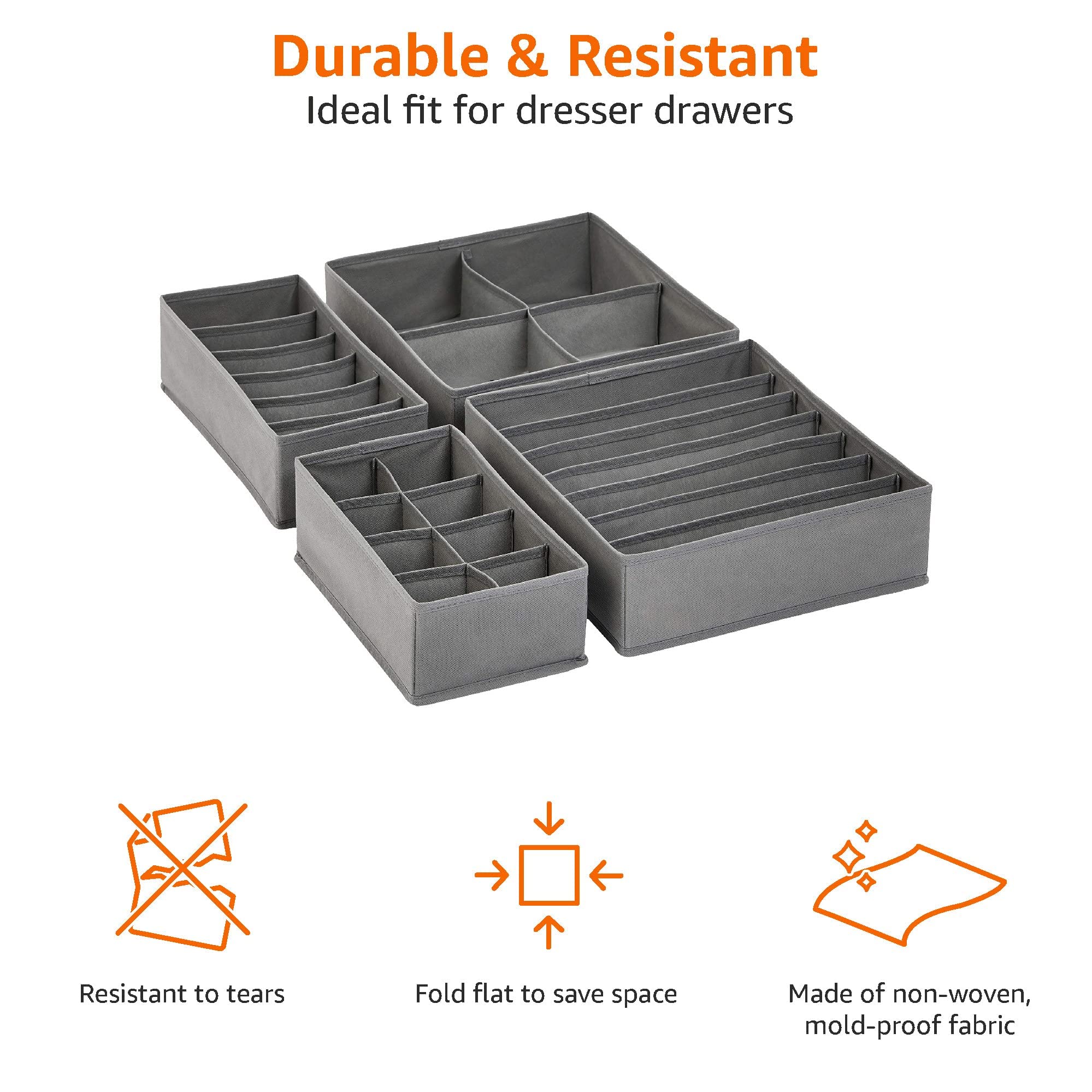 Amazon Basics Dresser Drawer Storage Organizer for Undergarments, Set of 4 - gray