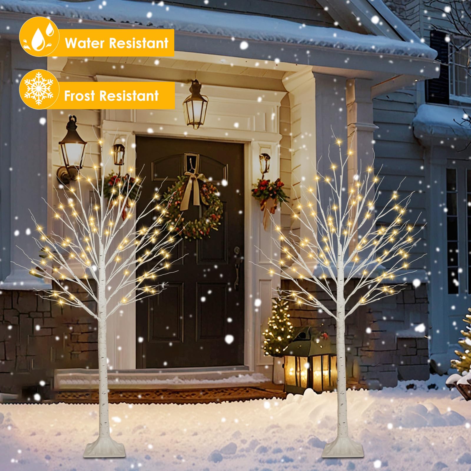 2 Pack 5FT 200LED Christmas Lighted Birch Tree, Timer Function Prelit Artificial Tree Lamp Plug in with Warm White Lights, 2 Mod