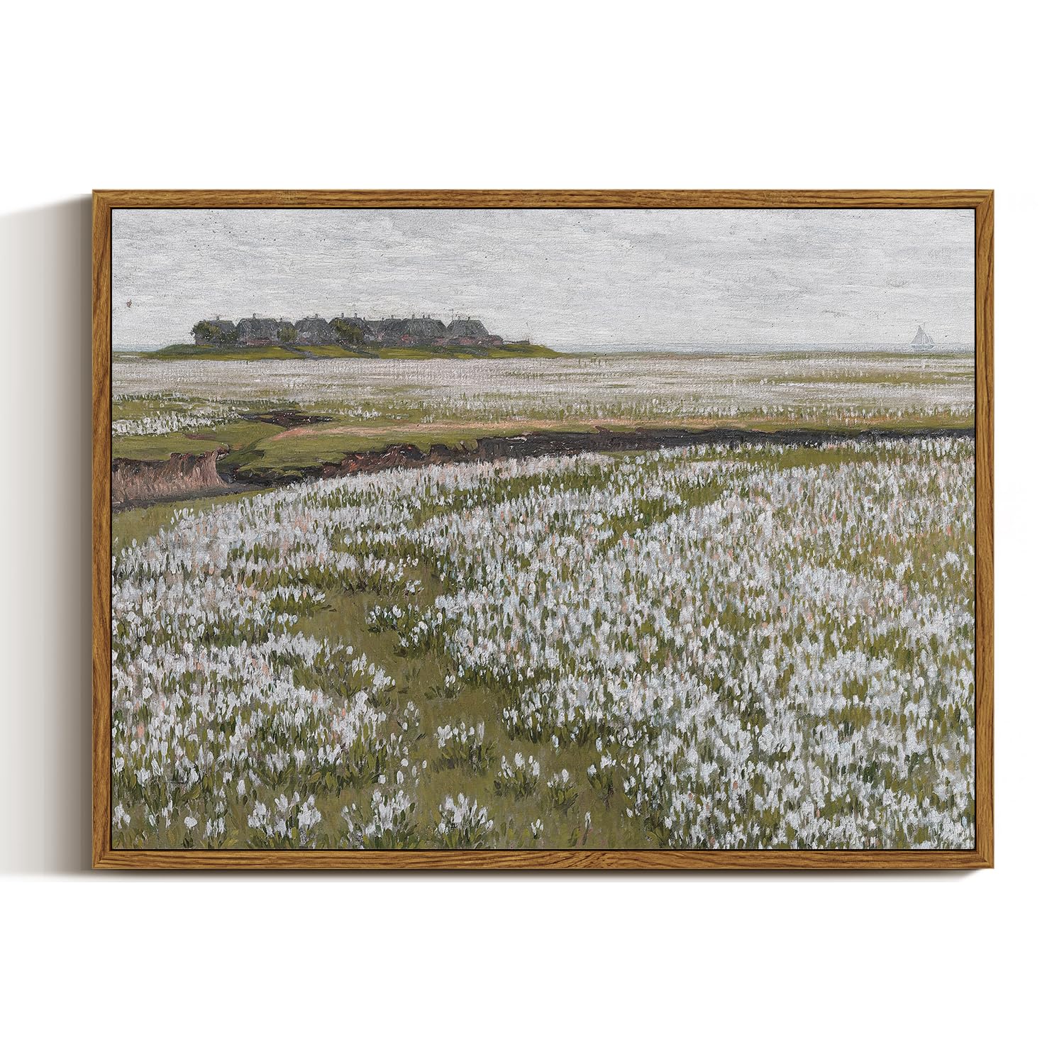 Insimsea Framed Canvas Wall Art Vintage Decor, Classical Paintings Large Wall Art Meadow Full Of Flowers Wall Pictures For Livin