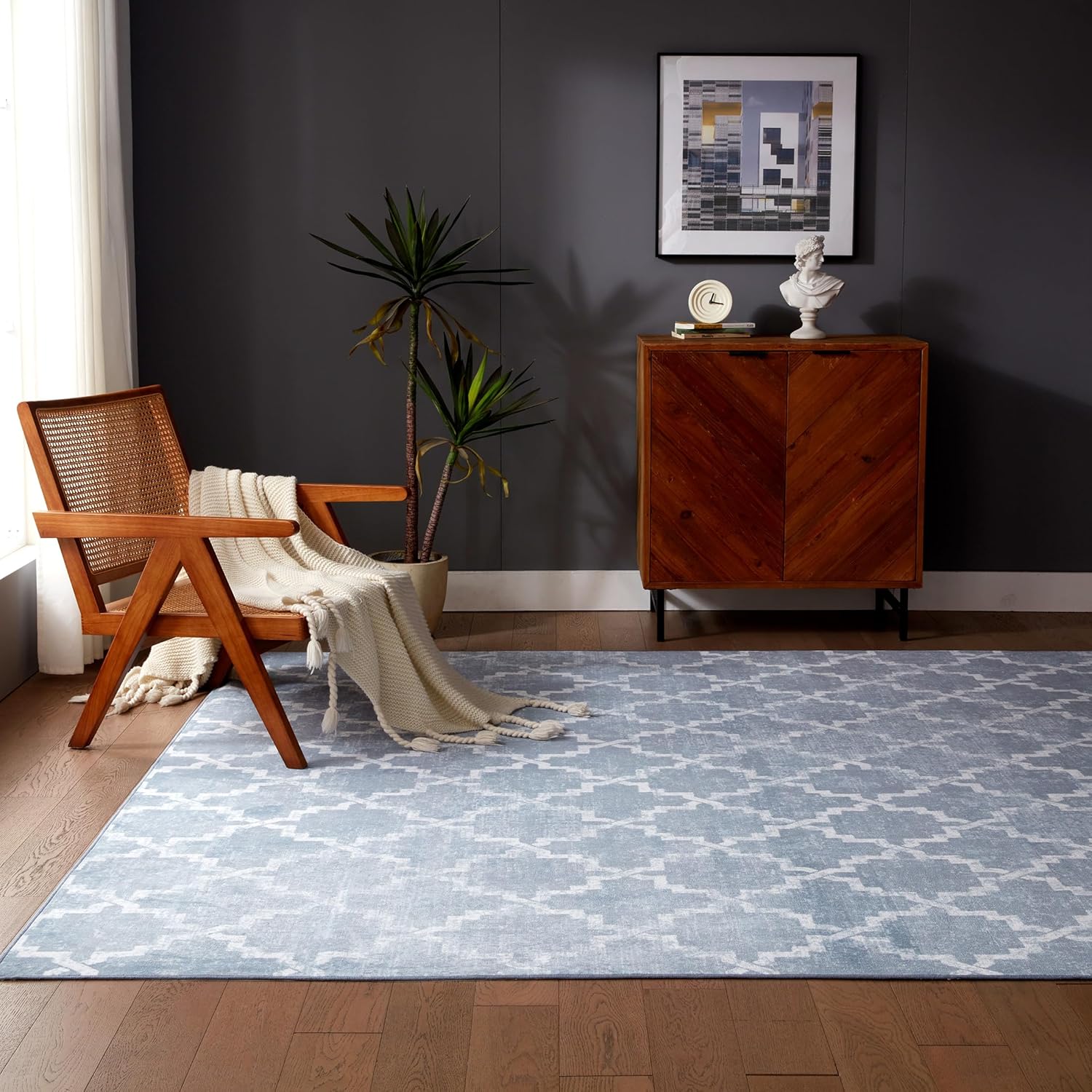 Washable Faux Wool Rug -Water Resistant Design for  Living Room & Bedroom