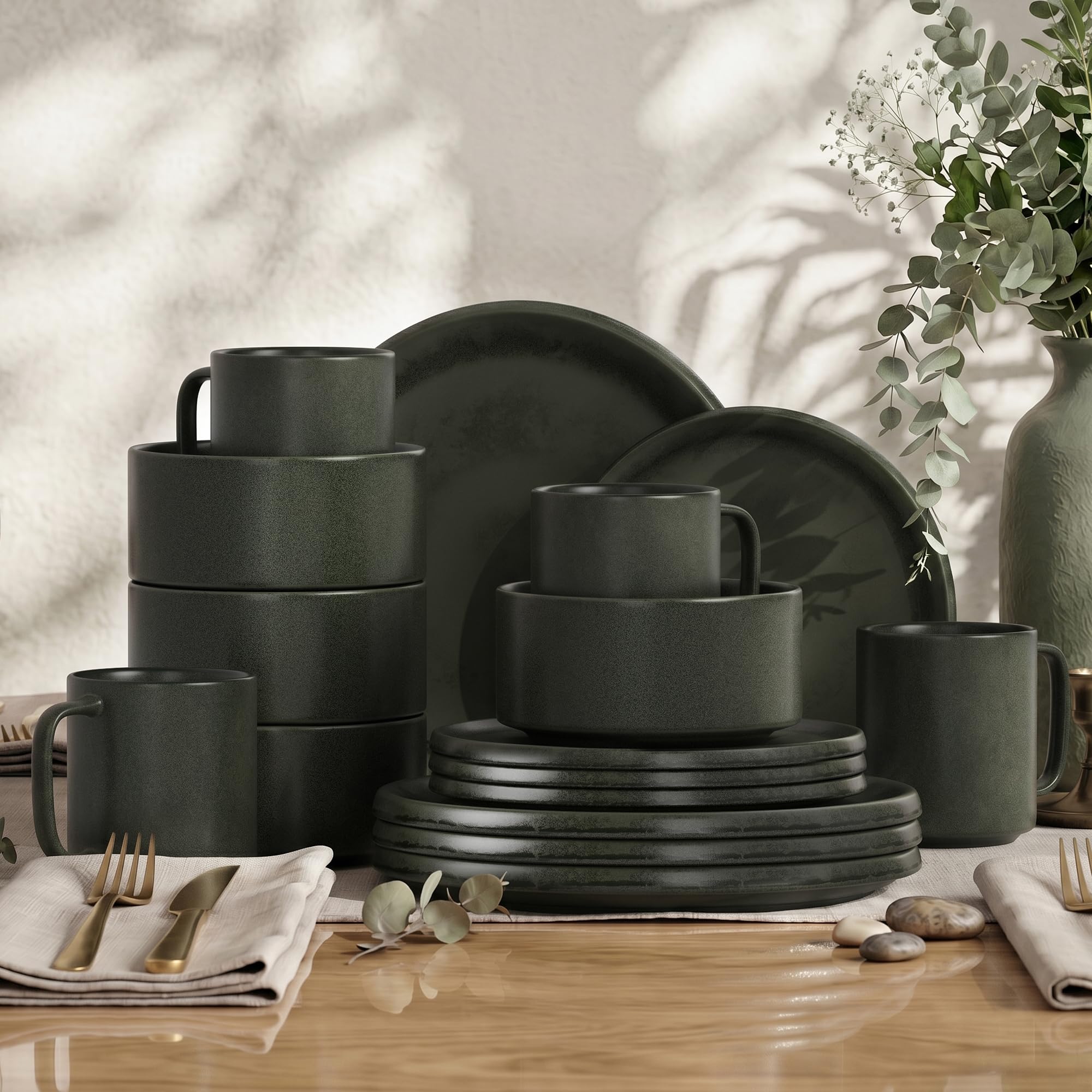 Kitchen Academy 16Piece Stoneware Plates and Bowls With Mugs Set for 4