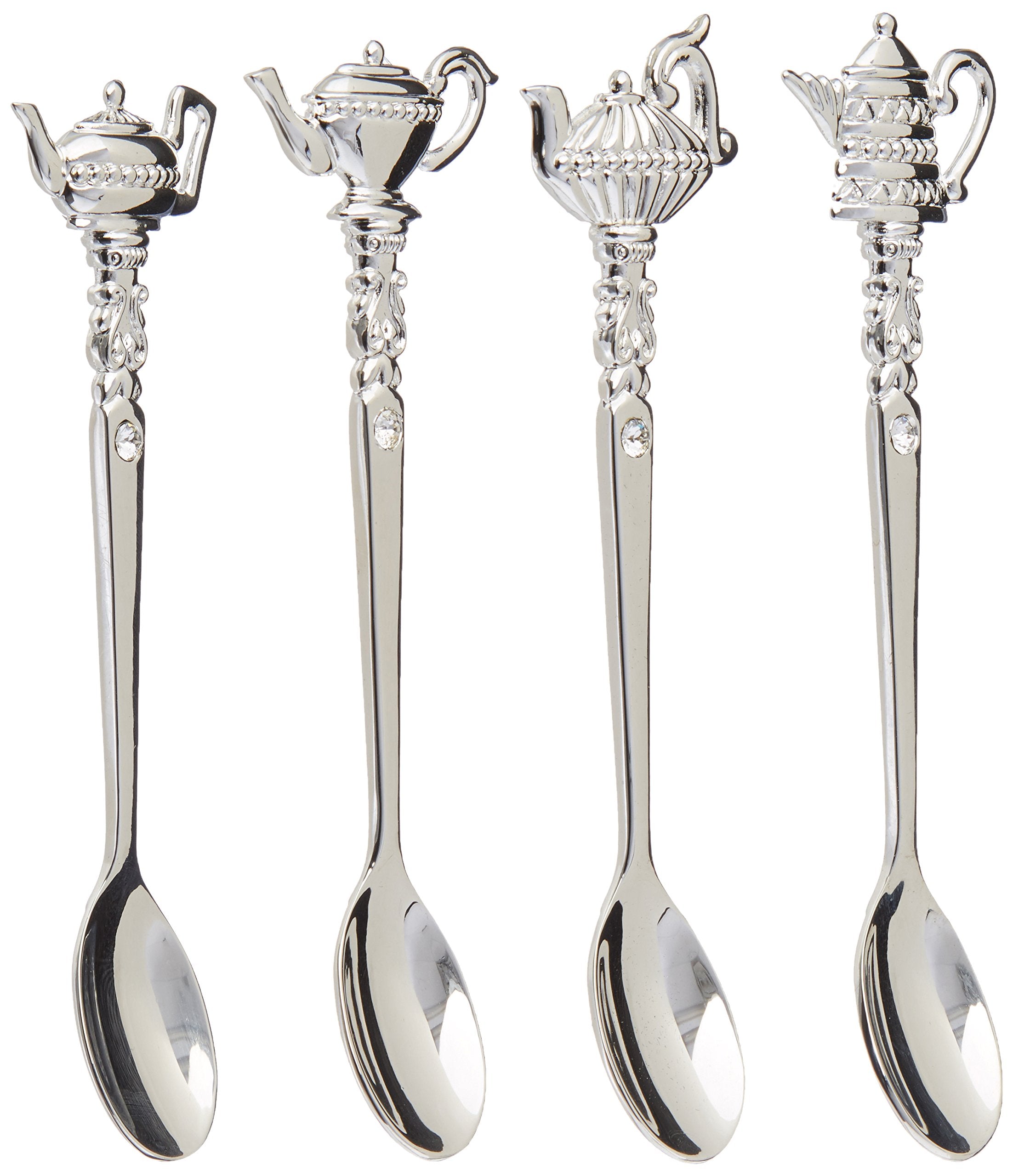 Elegance Silver 87625 Silver Plated Teapot Tea Spoon With Crystal (Pack Of 4)