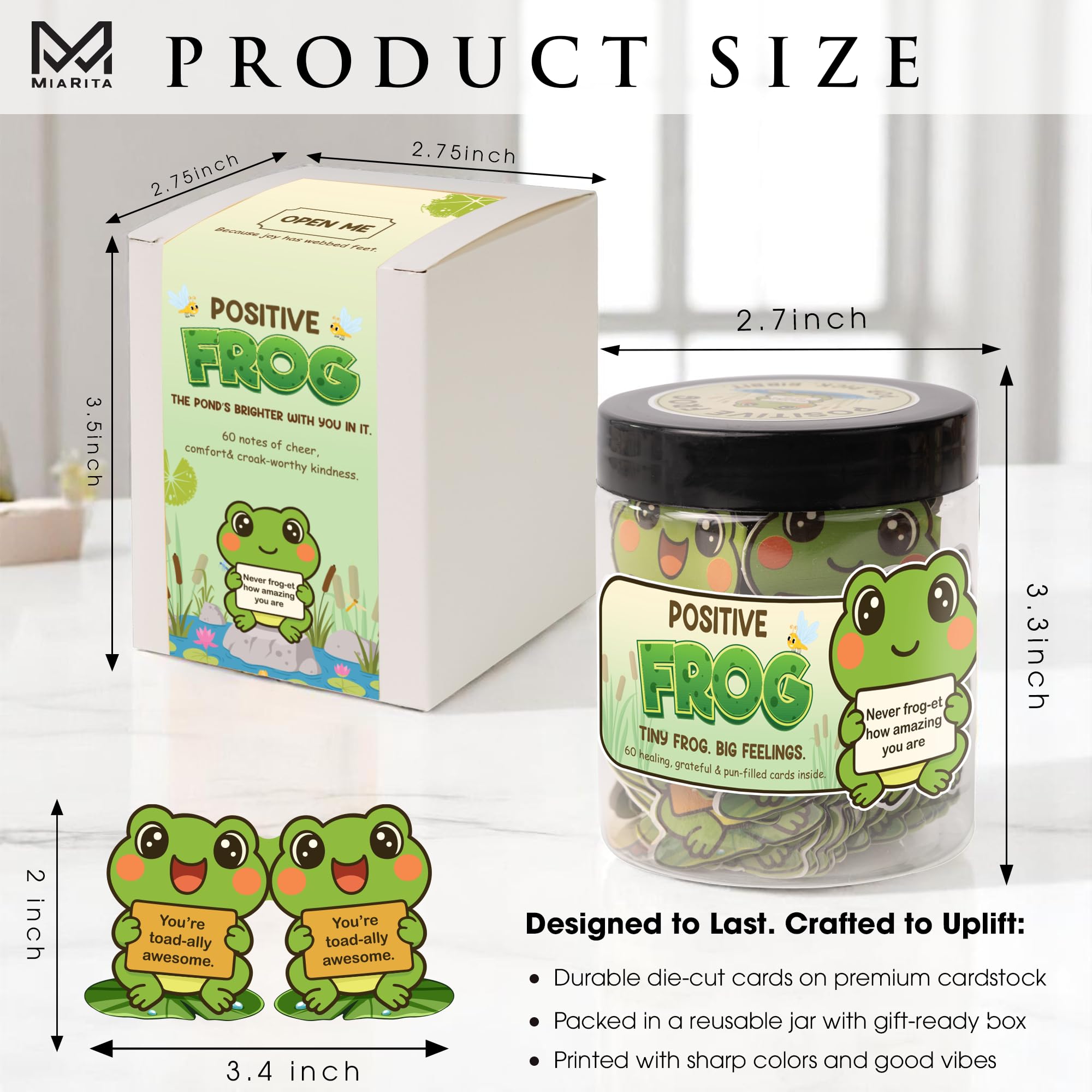 Positive Frog Jar - Cute Thank You Gift, Appreciation Gifts with 60 Uplifting Messages, Funny Emotional Support Frog, Self Care