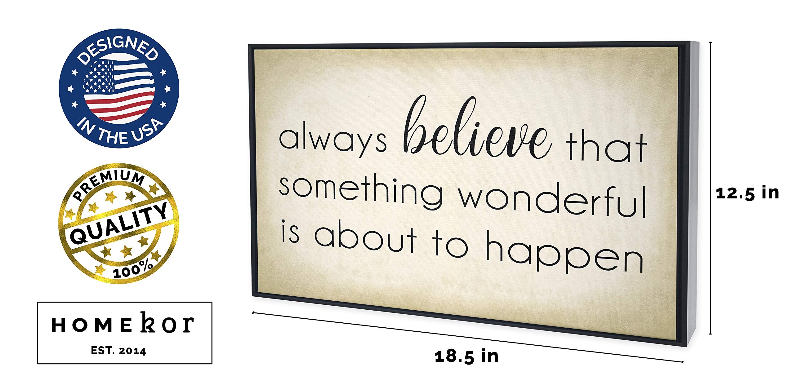 Always Believe That Something Wonderful Is About To Happen Inspirational Framed Wall Art Canvas Print 18 X 12 Motivational Quote