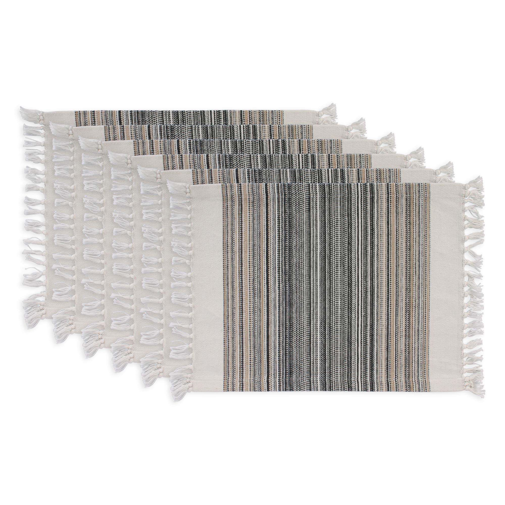 Dii Everyday Collection, Fringed Stripe Tabletop, Placemat Set, Black, 6 Piece
