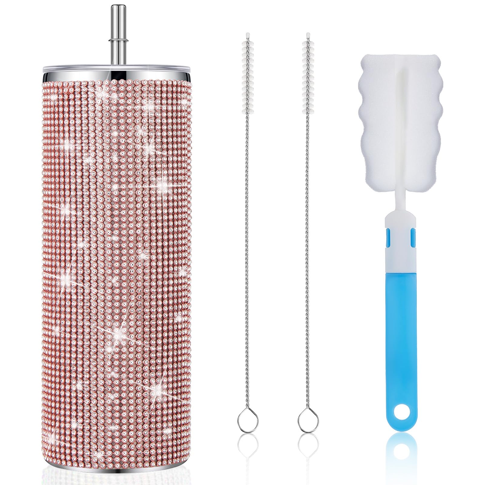 Tessco Bling Tumbler Cups Rhinestones with Straw Glitter Water Bottle Stainless Steel Straw Tumbler Insulated Bling Cup with Lid