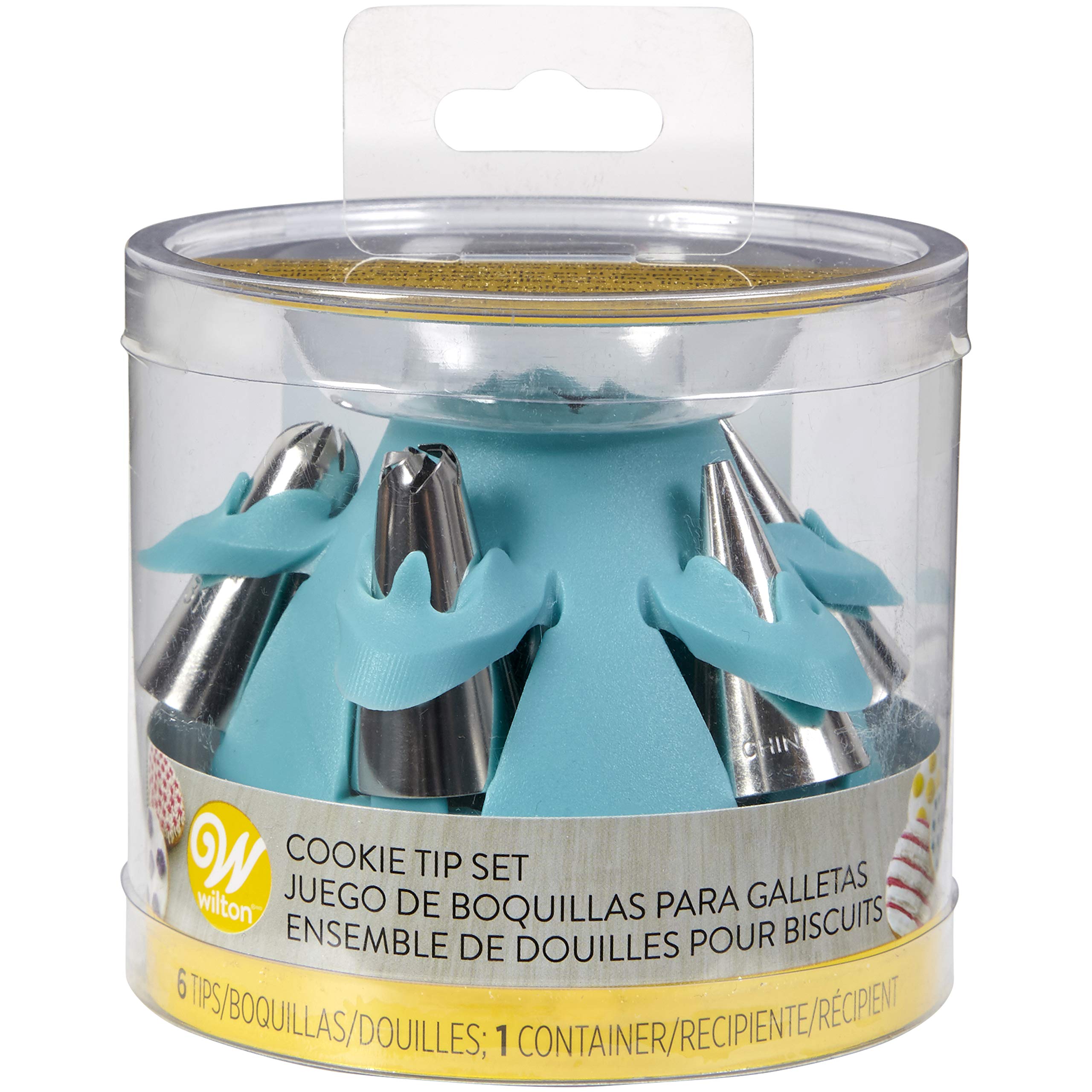 Wilton Biscuit/Cookie Piping Tip Set With Silicone Stand, Turquoise, 7 Piece