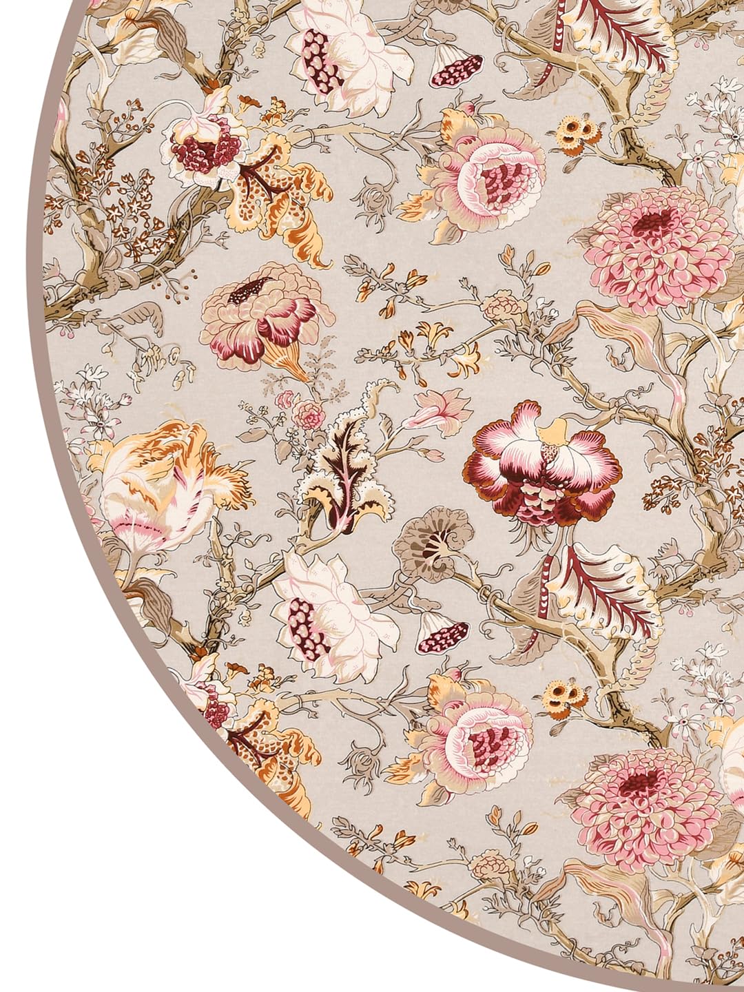 Clasiko 100% Cotton 6 Seater Round Table Cover; 72x72 Inches; Multicolor Flowers On Beige