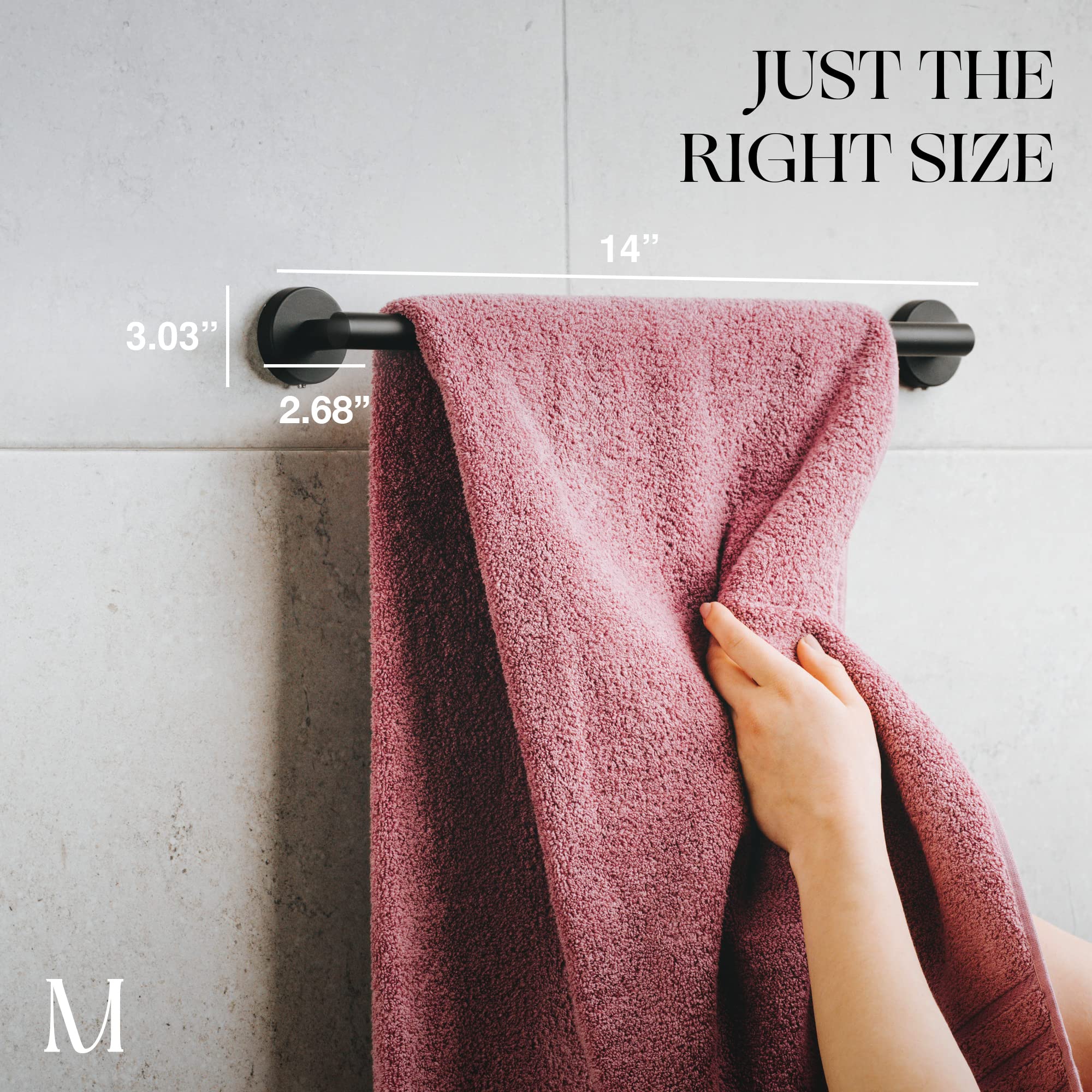 Marmolux Acc 14 Inches Hand Towel Holder Matte Black - Bathroom Hardware Black Towel Bar - Towel Rack Towel Hanger - Stainless Steel Wall Mount Bathroom Accessories
