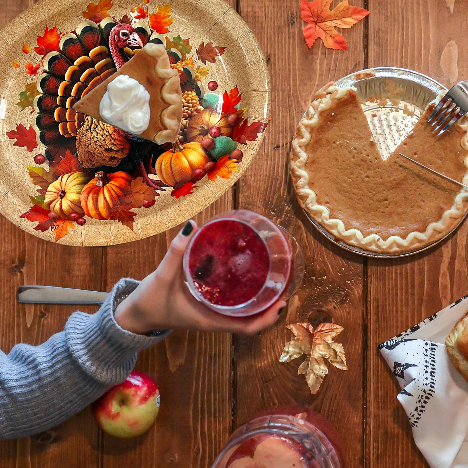 GLMFAD Thanksgiving Paper Plates Disposable Oval 24Pcs Large Turkey Thanksgiving Plates Table Decor 10 x 12 Fall Leaves Dinn