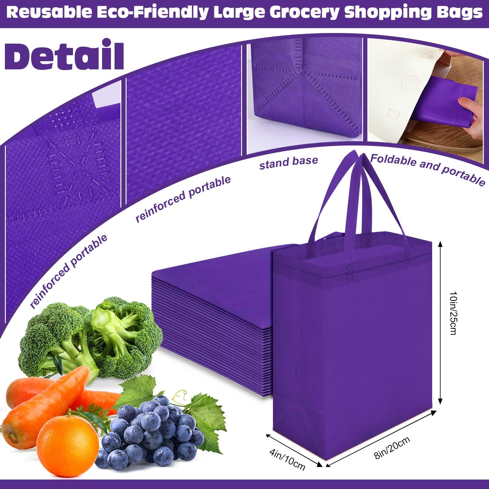 Windyun 50 Pcs Reusable Tote Bag Bulk 8 x 4 x 10 Inch Non Woven Shopping Bag with Handle Christmas Reusable Grocery Gift Tote(Da