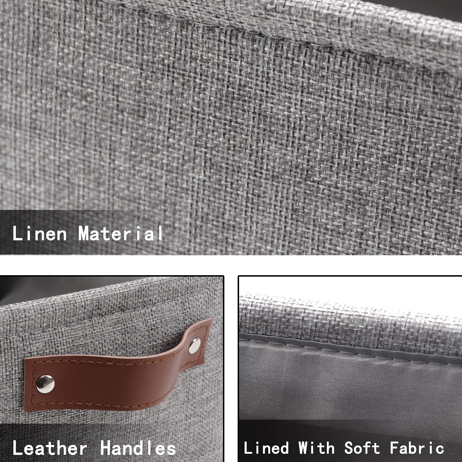 HNZIGE Small Storage Baskets for Shelves(6pack) Foldable Fabric Storage Baskets  Empty Gift Baskets with Leather Handles  Decorative Storage Baskets for Organizing Closet (Gray  11.8'' x 7.8'' x 5.1'')
