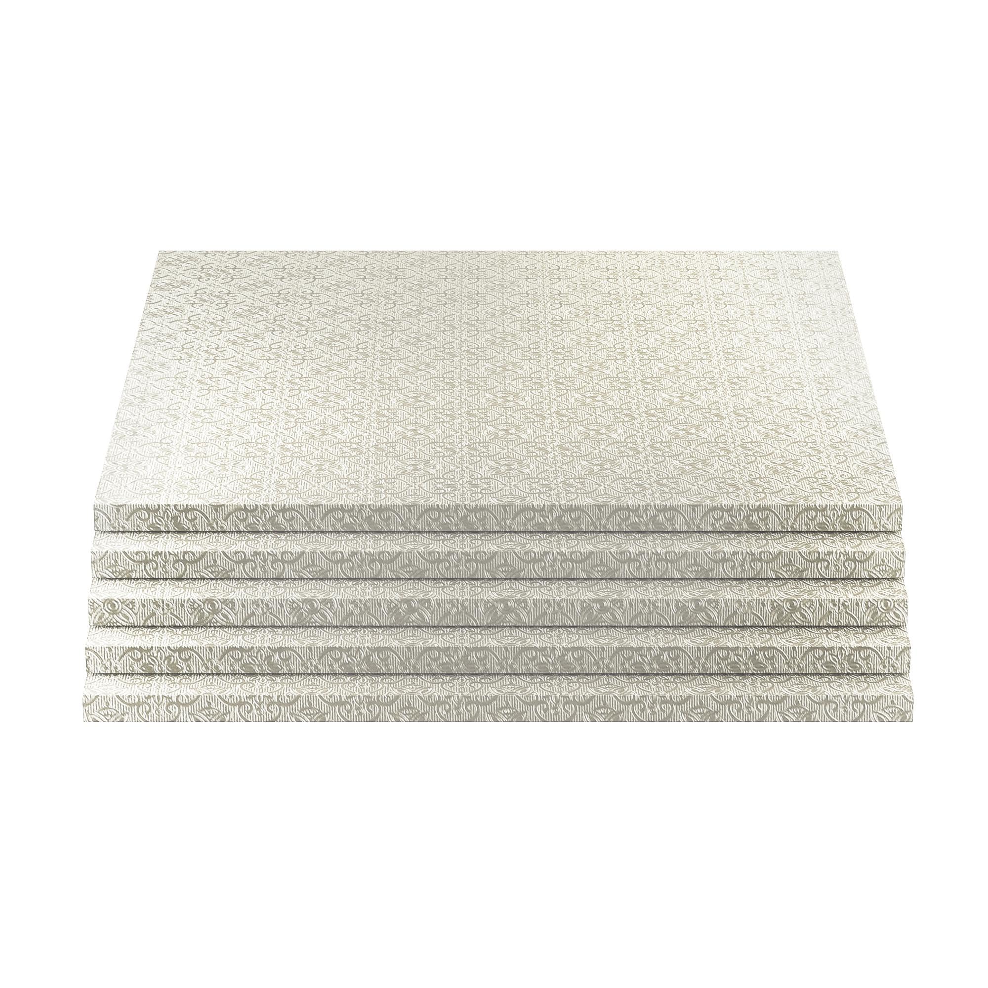 Ocreme Cake Board, Silver Foil Square Cake Drum With Gorgeous Design, Sturdy & Durable 1/2    Thick Cake Drums, Square Cake Boar