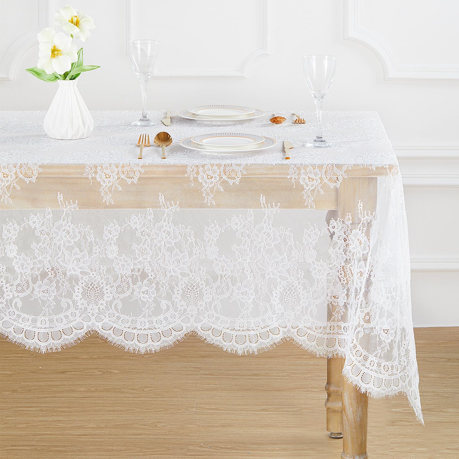 Vintage Lace Tablecloth Rectangle 60X120 Inches Long Embroidered White Table Cloths For Parties Wedding Reception Fall Home Deco