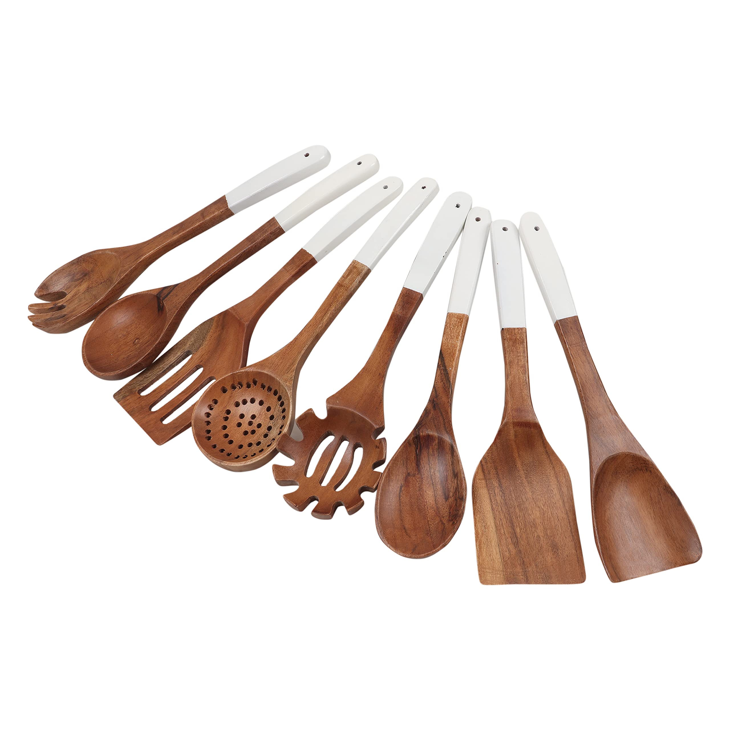 Lavaux Designs Wooden Utensils For Cooking Set Of 8, Natural Acacia Wood Spoons And Spatula Set, Non-Stick, Durable, Eco- Friend