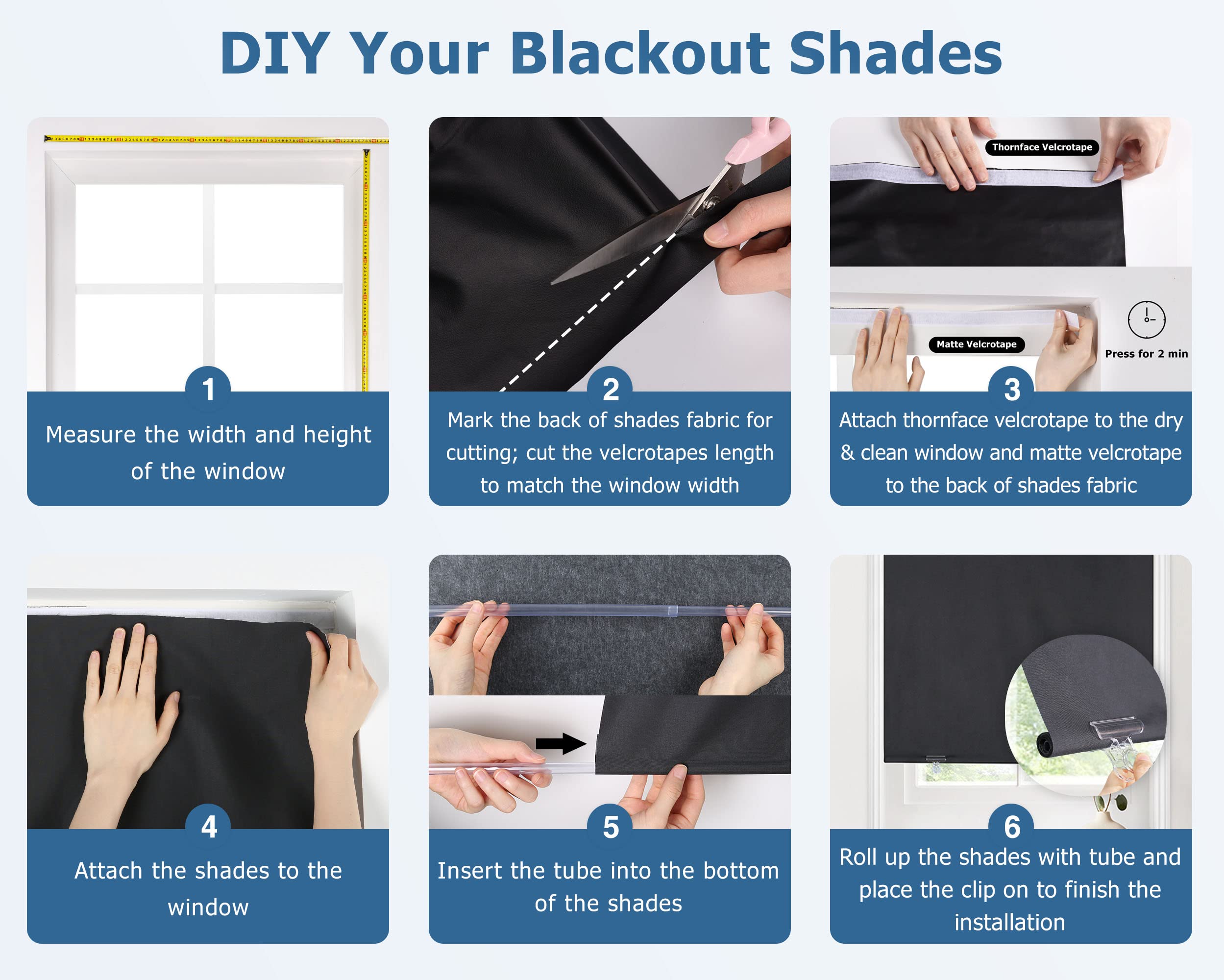 LazBlinds Black 100% Blackout Roller Shades, Cordless, Thermal Insulated, 36''W x 72''H