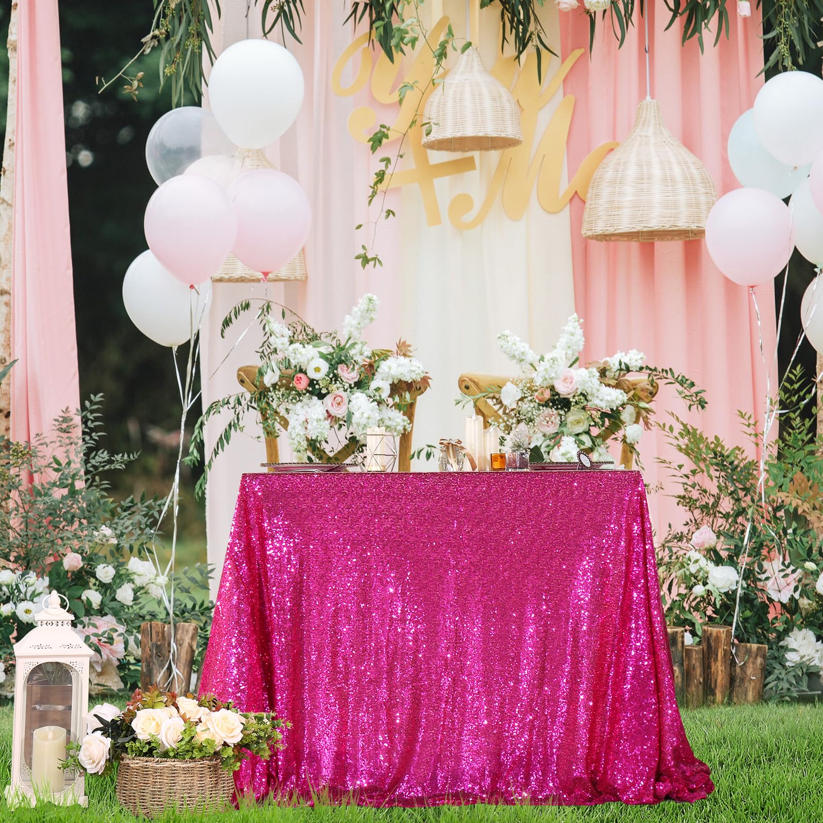 Partydelight Hot Pink Sequin Tablecloth 50X80 Inch Rectangle Tablecloth Glitter Tablecloth For Party Baby Shower Christmas Decor