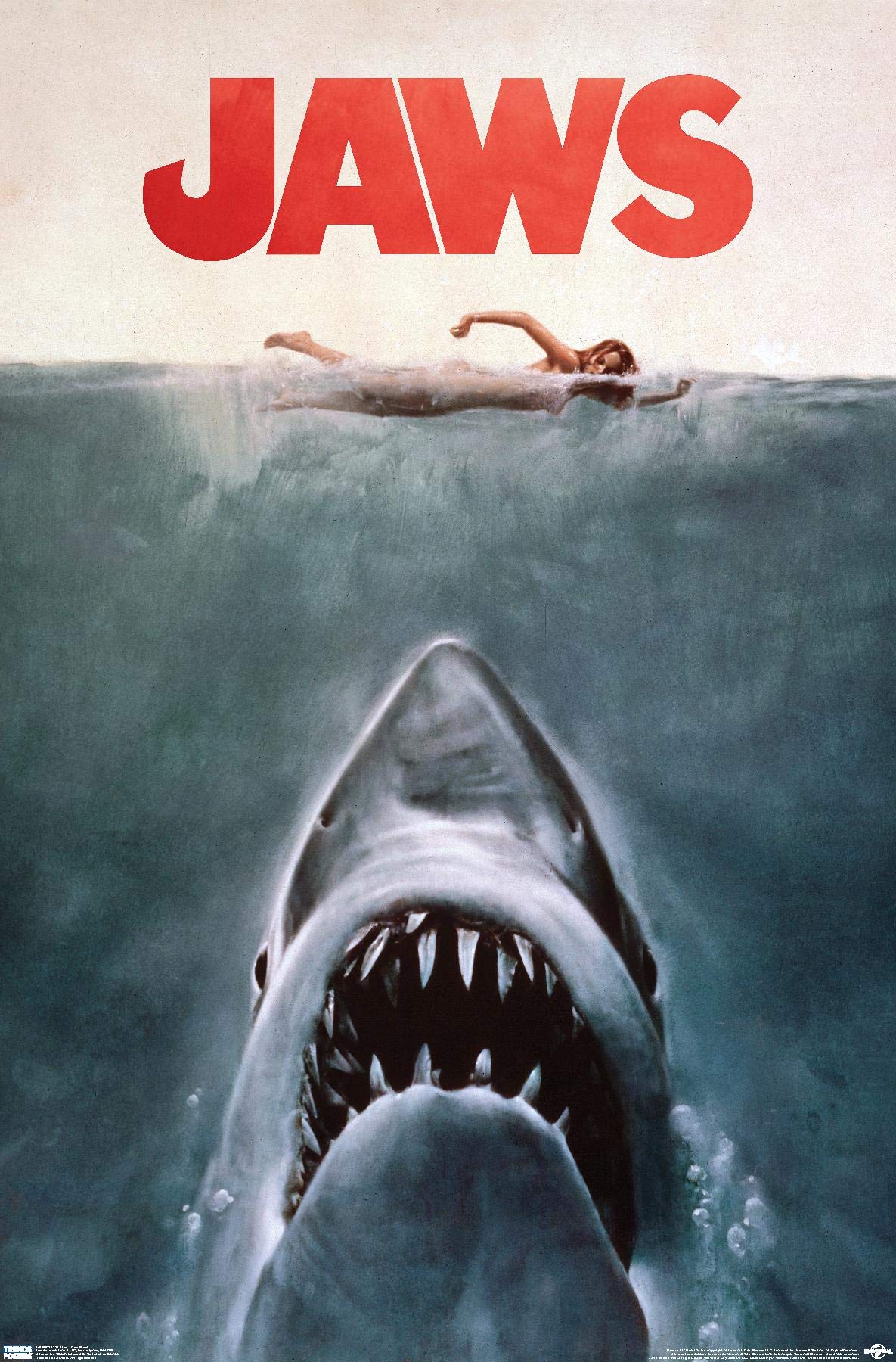 Trends International 24X36 Jaws - One Sheet Wall Poster, 24'' X 36'', Premium Unframed Version For Bedroom