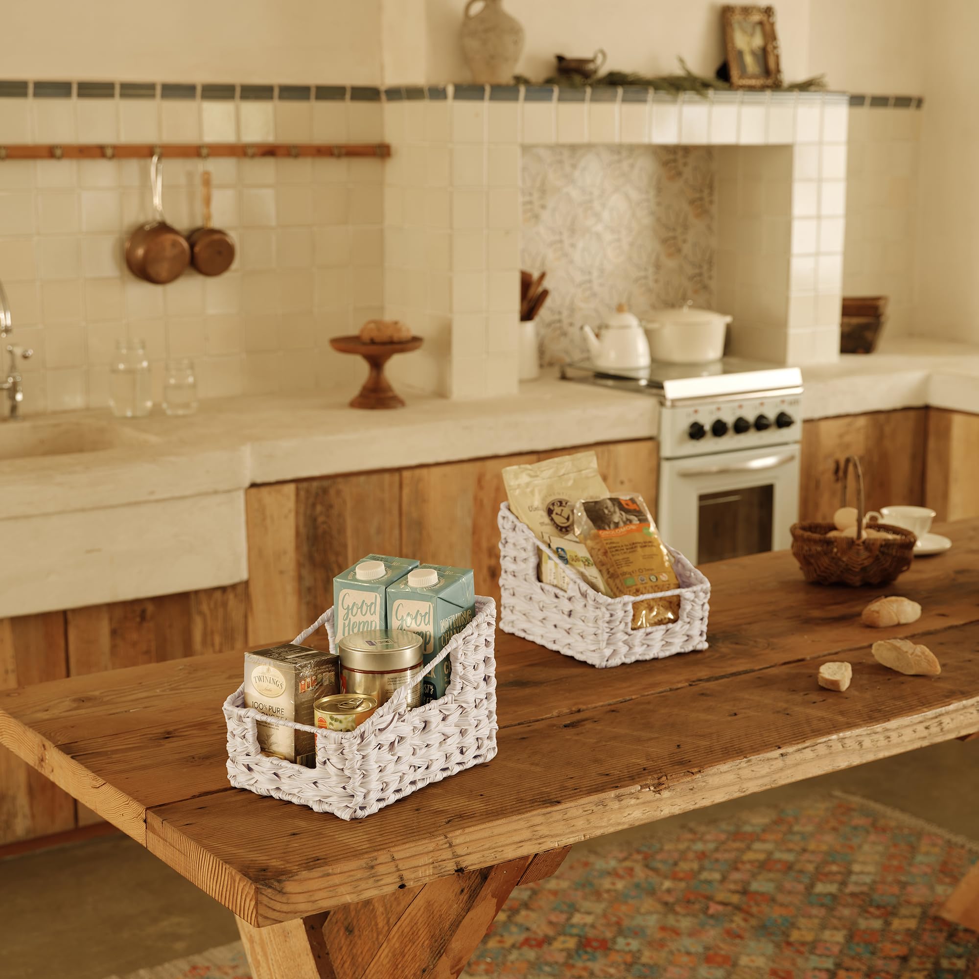 Granny Says Wicker Basket With Handles, Trapezoid Decorative Woven Baskets, Waterproof Wicker Storage Baskets For Shelves, Wicke