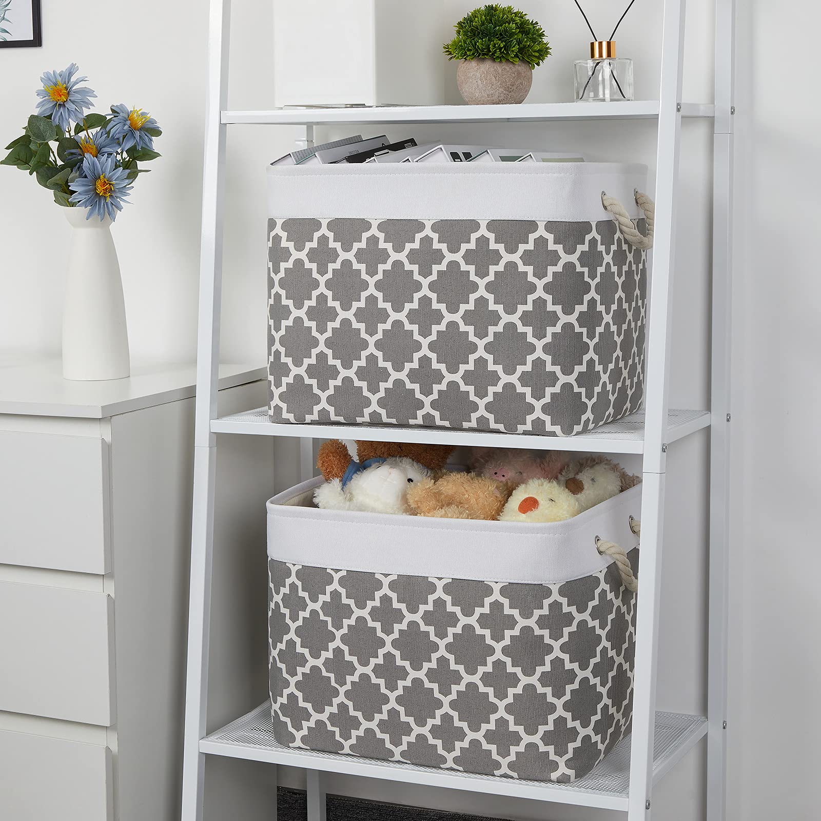 Bidtakay Large Fabric Storage Basket Set Of 2 Collapsible Rectangle Basket For Shelves 16'' X 11.8'' X 11.8'' Decorative Organiz