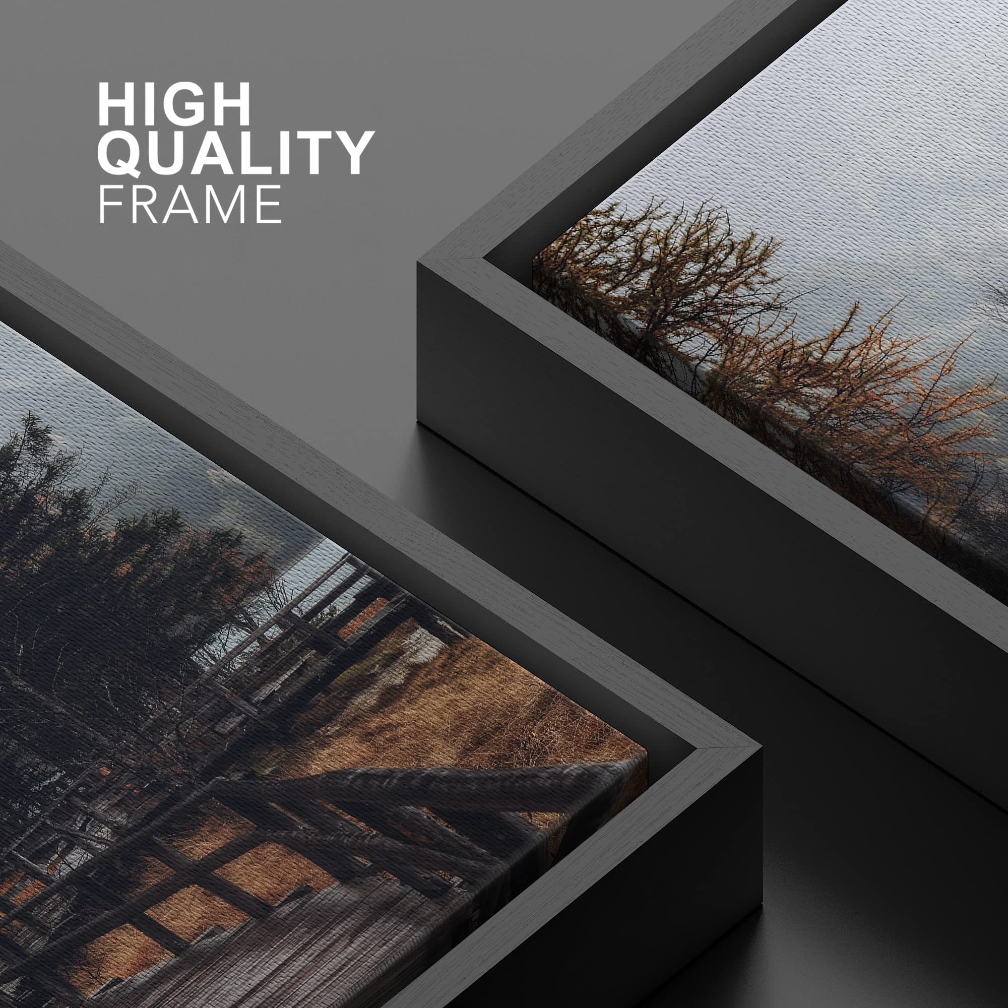 Signwin Framed Canvas Wall Art Autumn Dramatic Forest Landscape Living Room Orange Photography Rustic - 24''X36'' Black