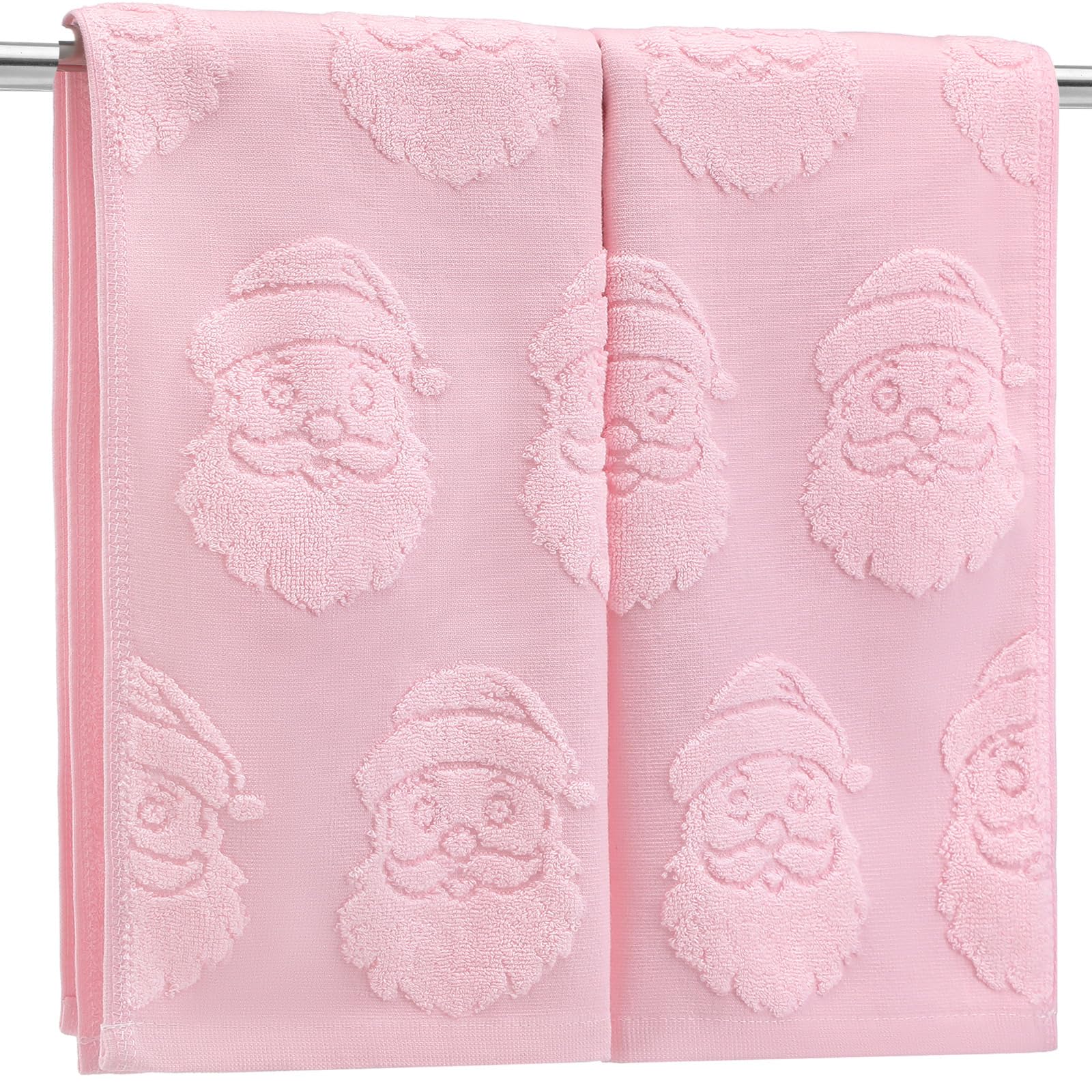 Breling 2 Pcs Christmas Hand Towels Pink Santa Claus Bathroom Decorative Towels 100% Cotton Absorbent Jacquard Weave Bath Decor 