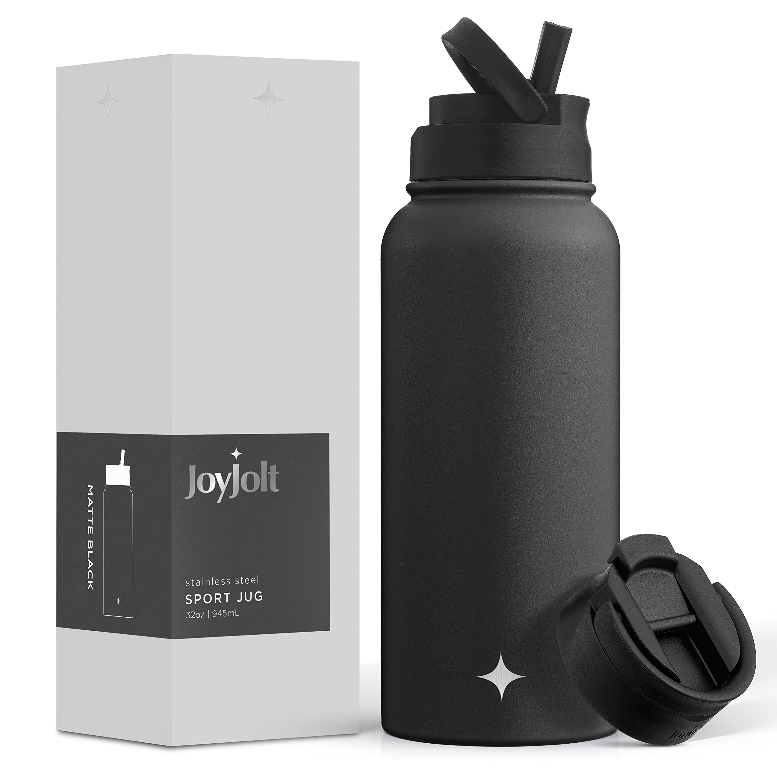 JoyJolt Triple Insulated Water Bottle with Straw Lid AND Flip Lid! 32oz Large Water Bottle, 12 Hour Hot/Cold Vacuum Insulated St
