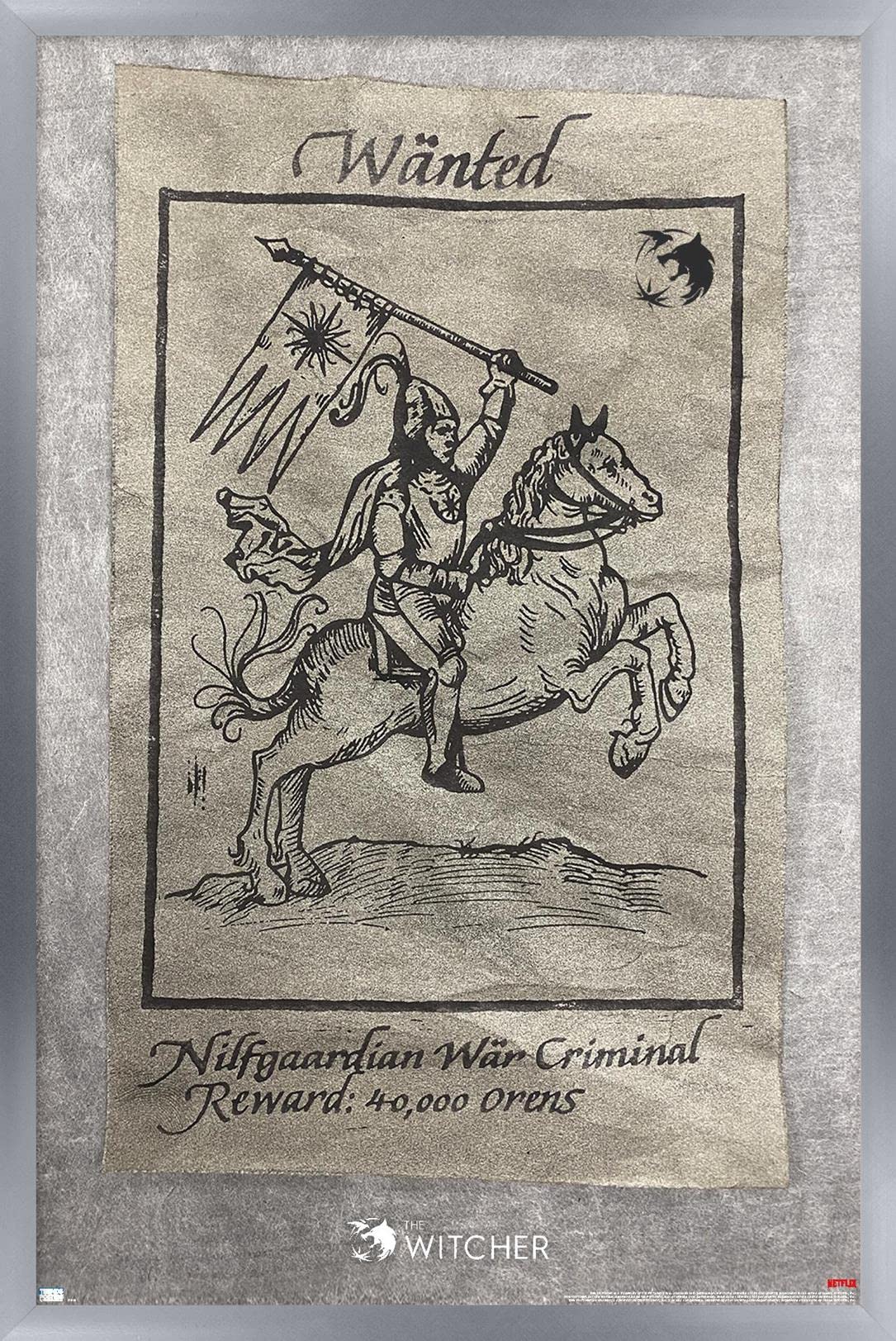 Trends International Netflix The Witcher Season 2-Wanted War Criminal Wall Poster, 14725 X 22375, Silver Framed Version