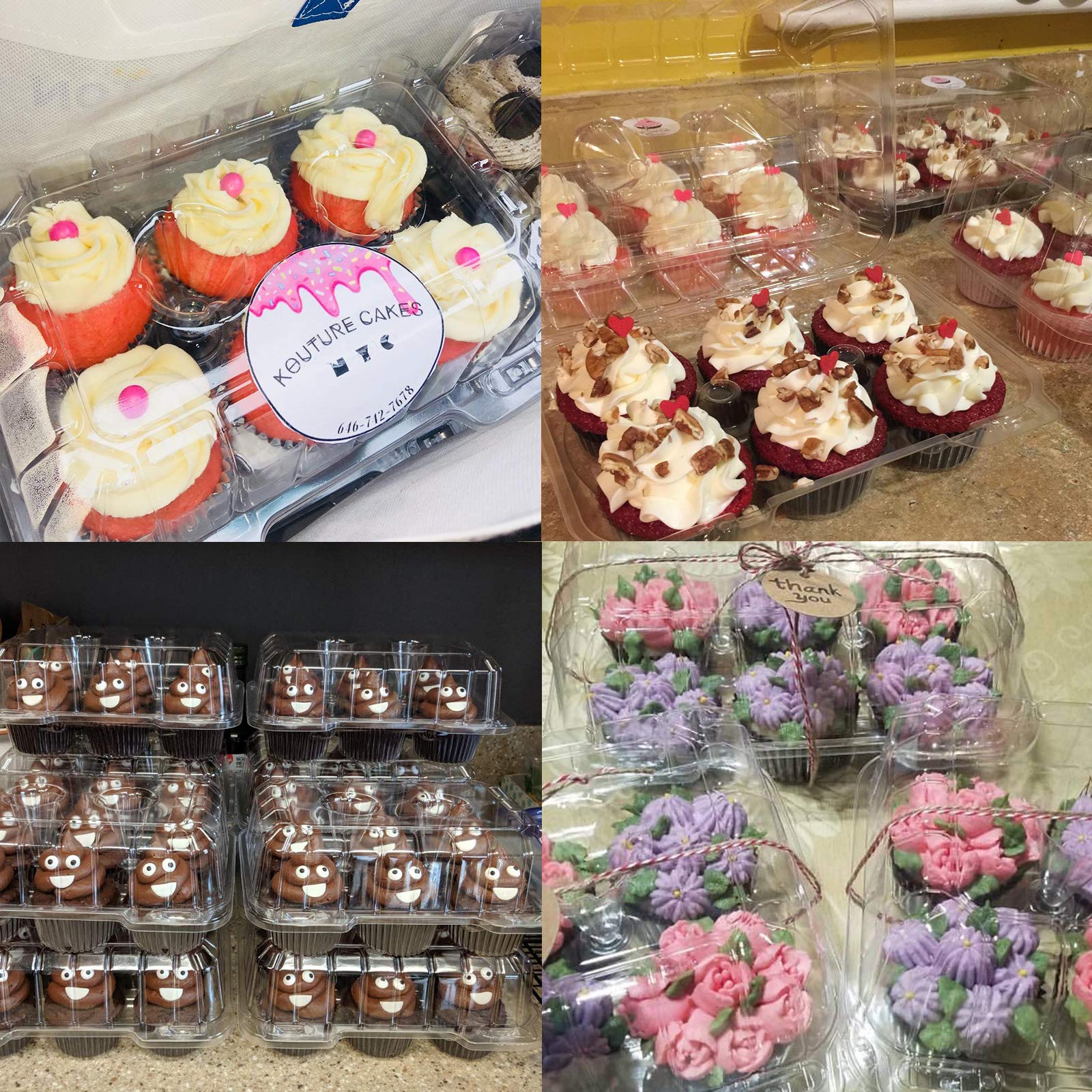 Clear Cupcake Containers,12Pc Plastic Disposable High Dome Cupcake Boxes 6 Compartment Cupcake Holders Cupcake Containers Half D