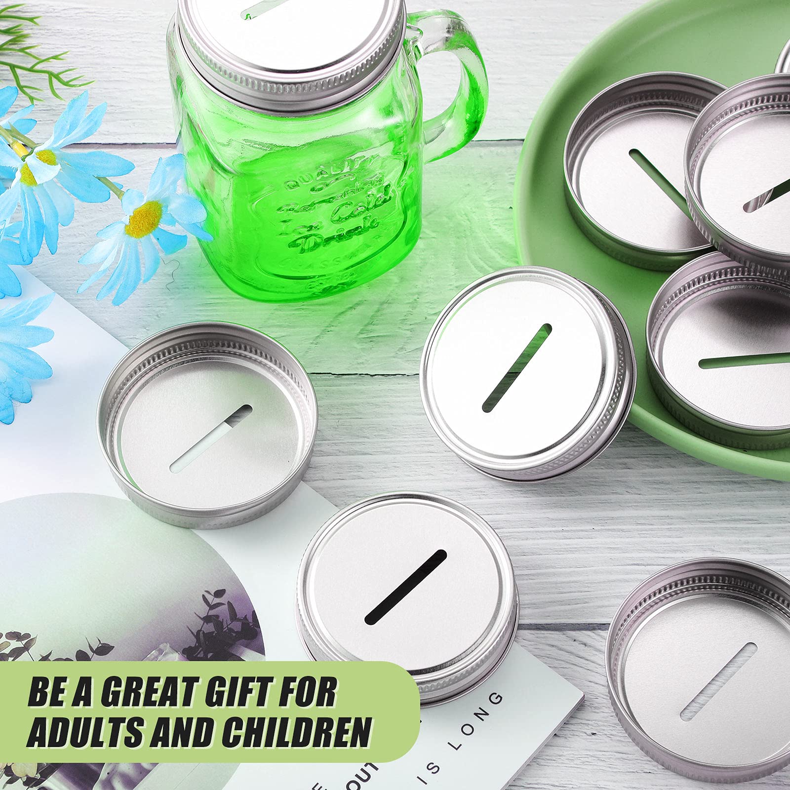 Stainless Steel Coin Slot Bank Lid Compatible With Mason Jars Canning Jars Money Saving Jars Metal Coin Slot Lid For Regular Mou