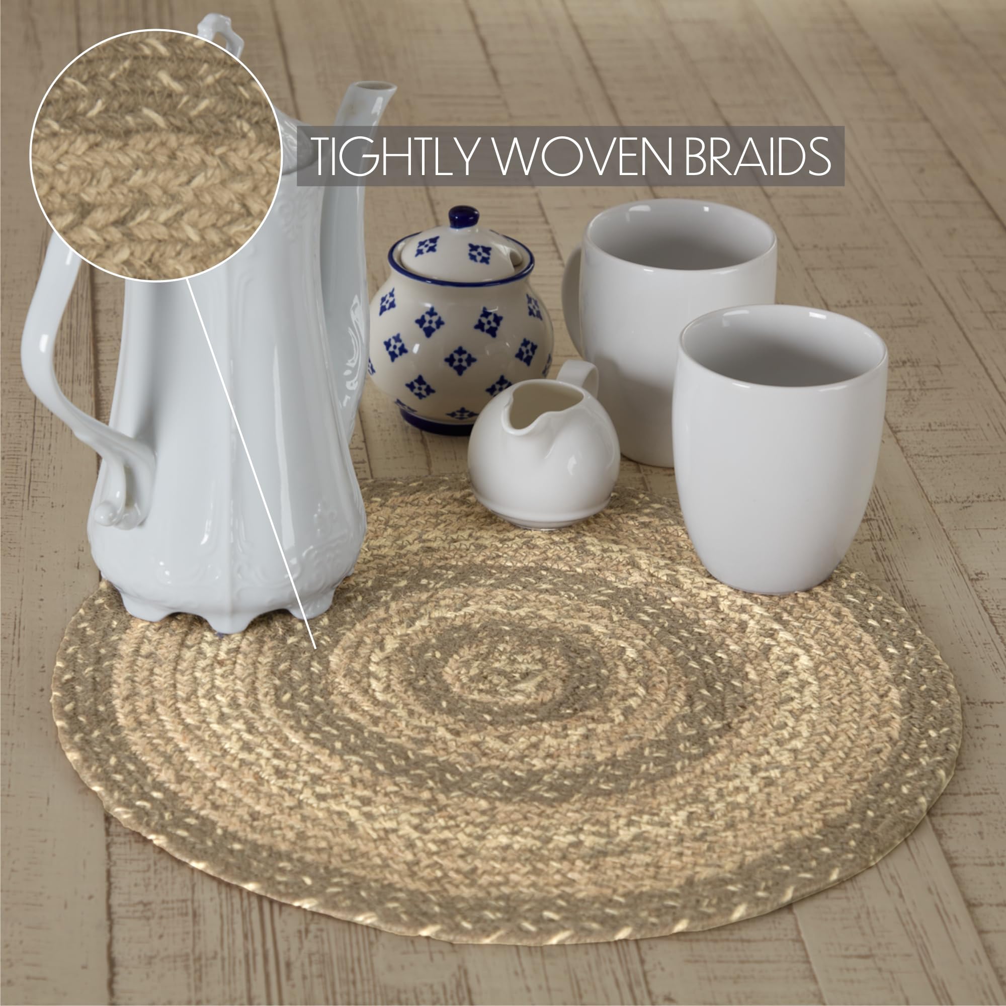 VHC Brands Cobblestone Trivet Hot Pad for Pots Pans  Tan Grey White  Jute Blend  Round Circle  15 Inches