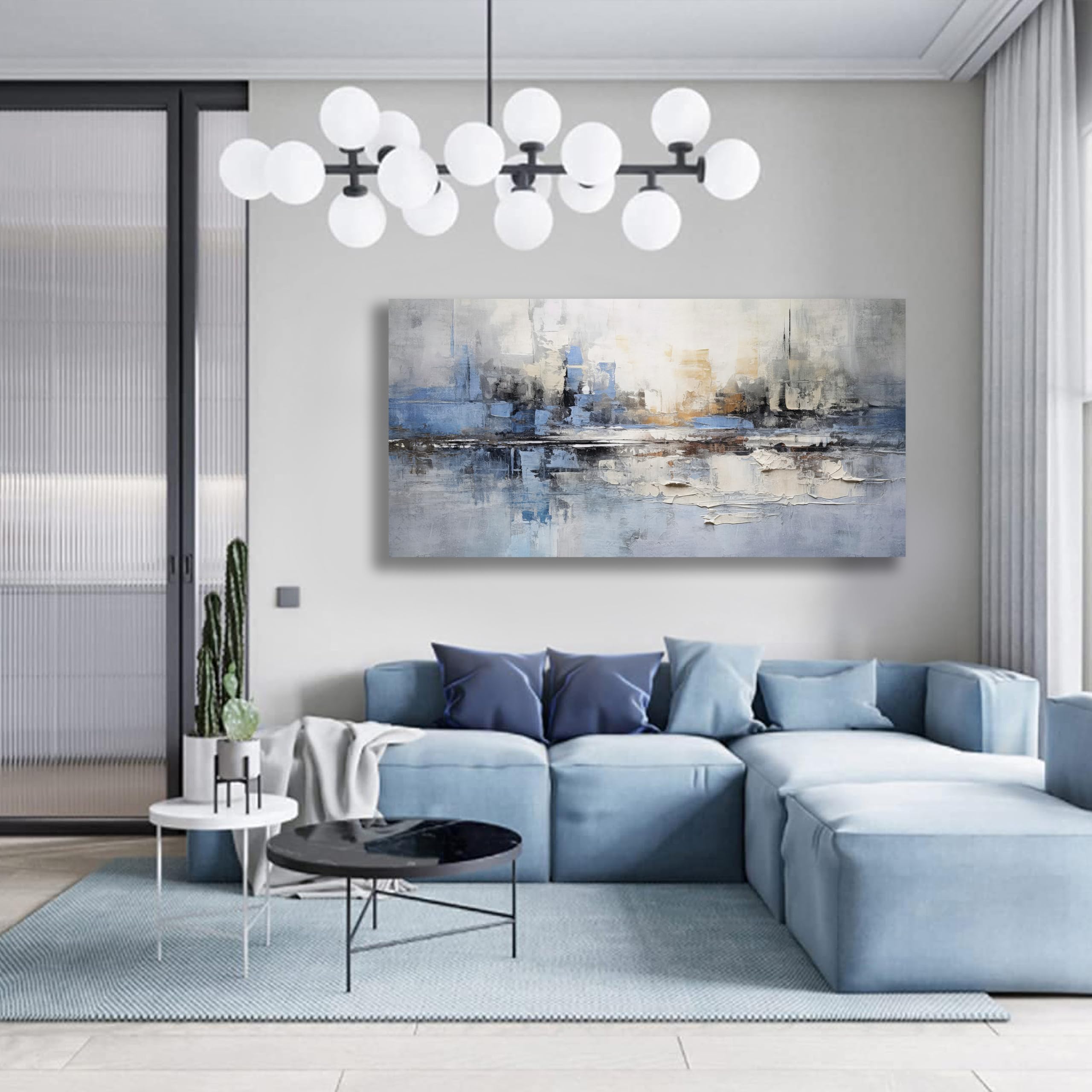 Vhming Abstract Wall Art Wall Decor Blue And Gray White Modern Canvas Wall Paintings Abstract Artwork For Living Room Bedroom Ba